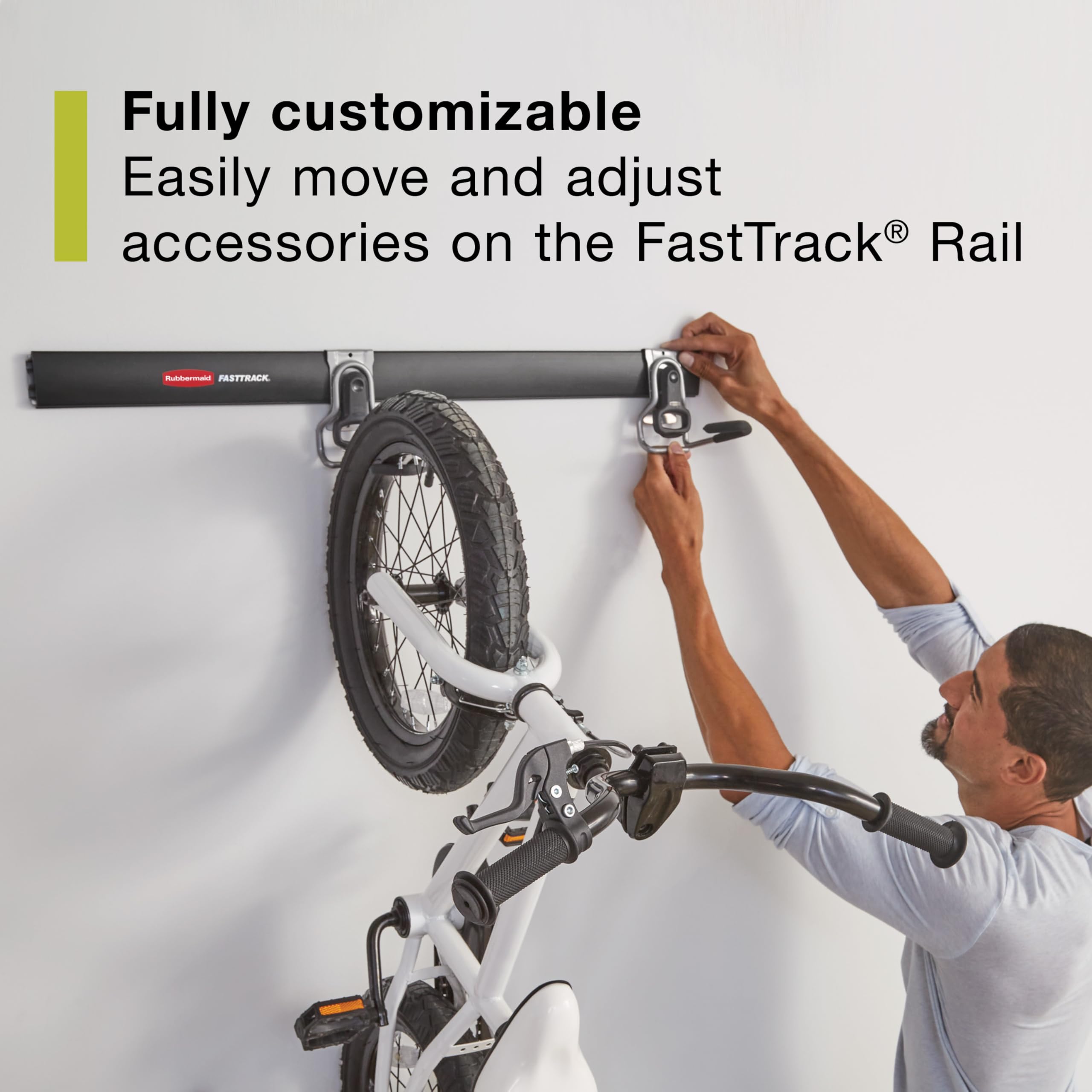 Garage Rubbermaid FastTrack 8-Piece Small Kit Black/Grey All-in-One Rail & Hook Wall Hanging Kit Wall Mounted Storage Solution for Home/Garage