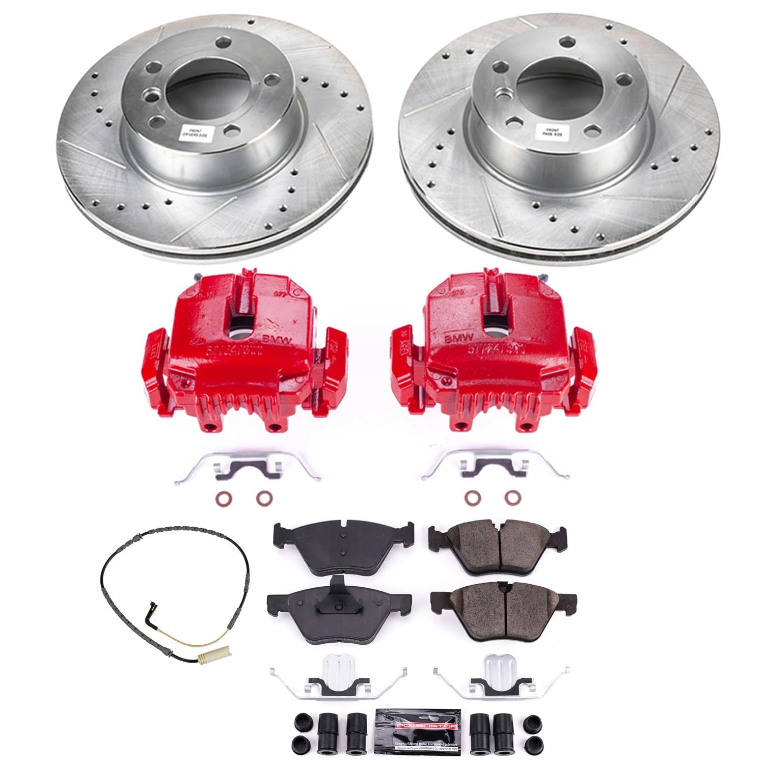 Power Stop Z23 Evolution KC4589 Front Caliper Kit-Drilled/Slotted Rotors, Carbon Ceramic Brake Pads & Calipers For BMW 325xi 2006, BMW 328xi 2007 [Model Specific]