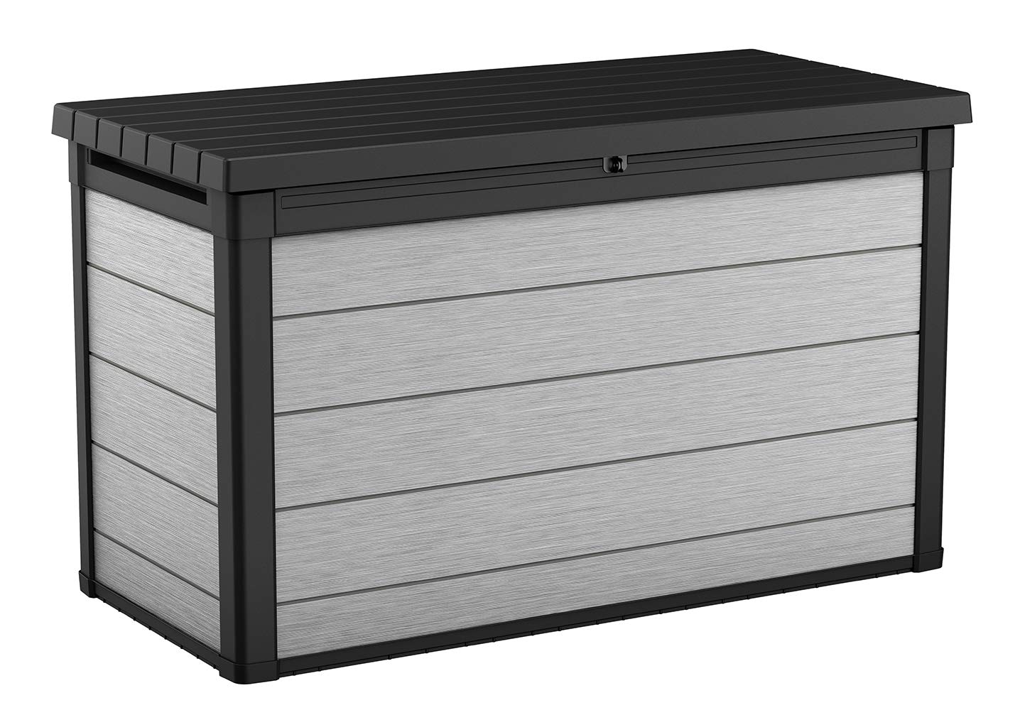 Keter 200 Gallon Denali Resin Large Deck Box with Double Wall 20mm Panels - Paintable and Drillable-Organization and Storage for Patio Furniture and Outdoor Items, Grey & Black