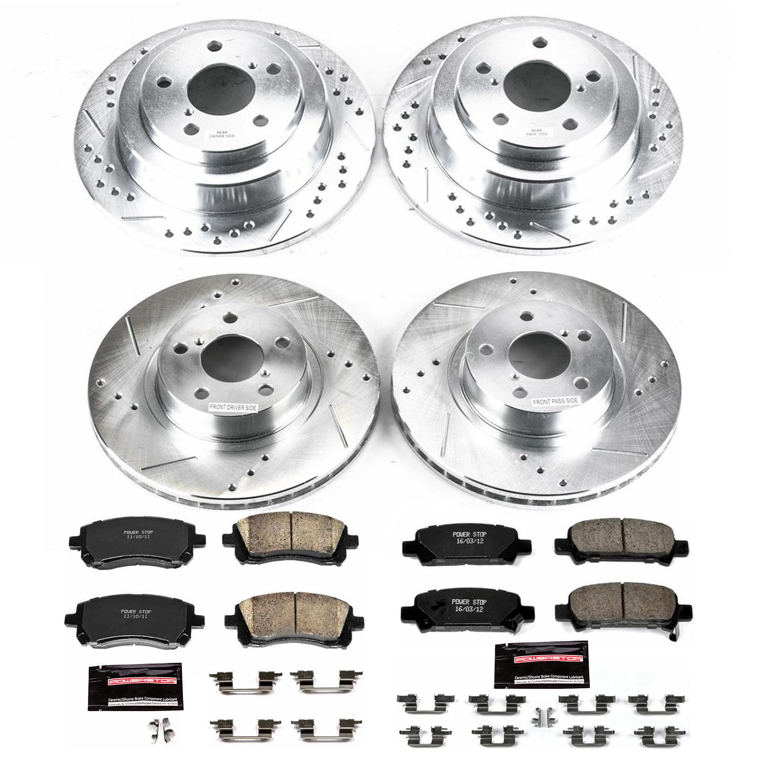 Power Stop K1122 Z23 Carbon Fiber Brake Pads Front and Rear with Drilled & Slotted Brake Rotors Kit For Subaru Forester 1998-2002, Subaru Impreza 1998-2001 [Model Specific]