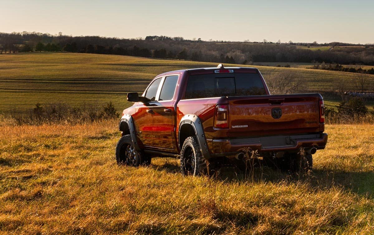 Defender Fender Flares Rough Country for Ram 1500 (2019-2024) - 2" Extra Tire Coverage, Durable ABS Plastic, UV-Resistant ABS, Flat Black (Set of 4)