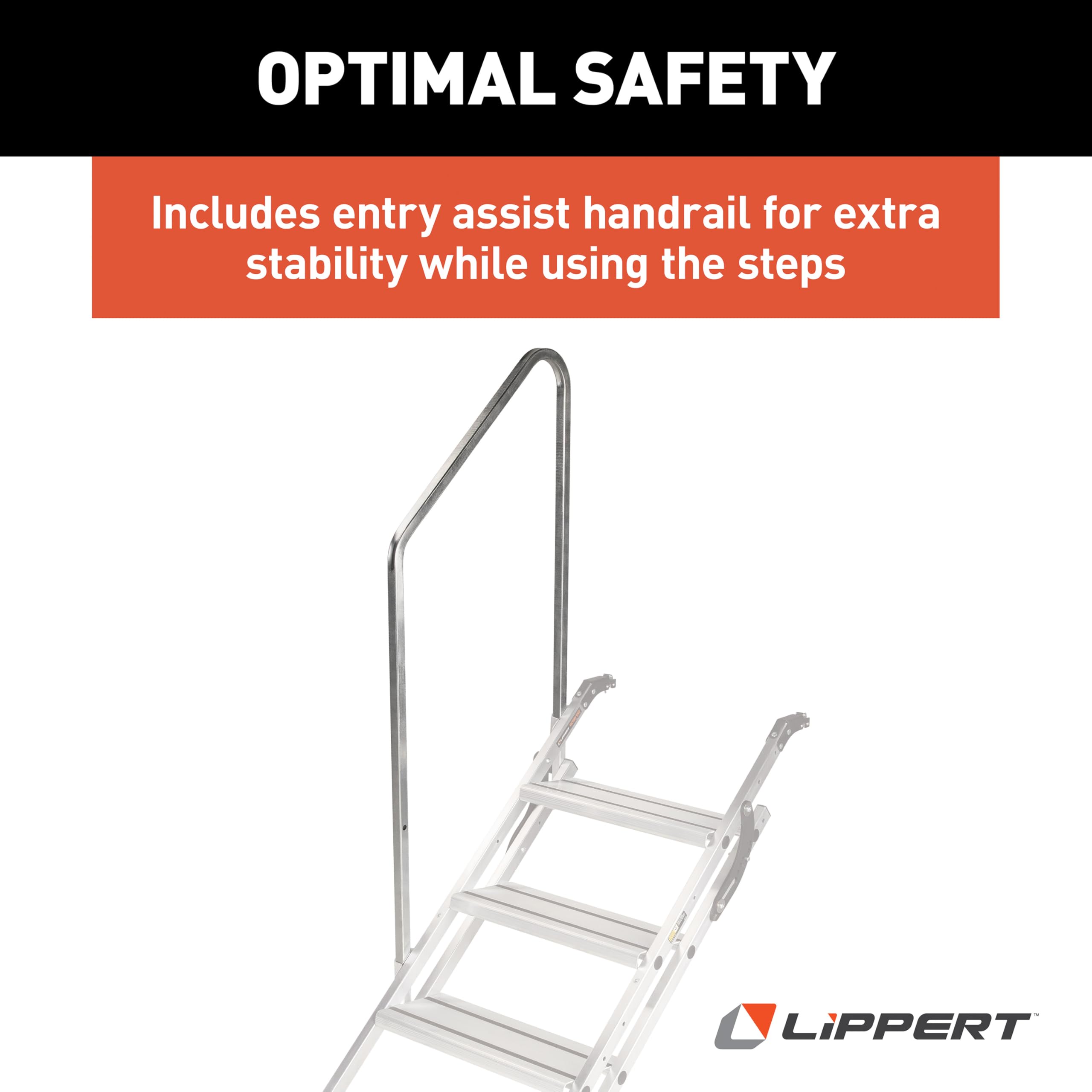 Victory Step Lippert Triple RV Steps for Toy Hauler Patio Systems with Entry Assist Handrail, 300-lb. Weight Capacity, 8" Rise, Anti-Slip Treads, Adjustable Legs/Step Pitch, Easy Storage - 2023024500