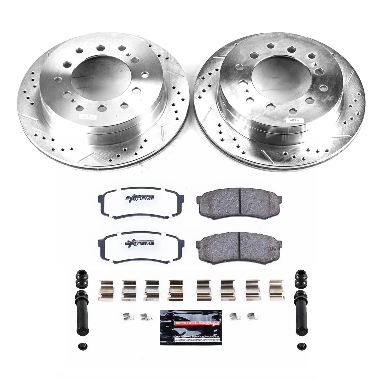 Power Stop Brake Kit Rear For 2003 2004 2005 2006 2007 2008 2009 Lexus GX470 - Truck & Tow Carbon Fiber Ceramic Pads & Drilled and Slotted Rotors Replacement, K2405-36