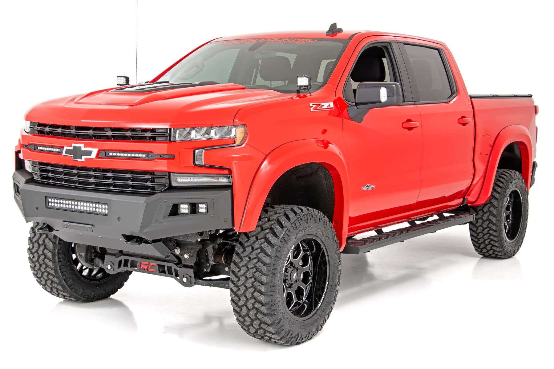 BA2 Running Boards Rough Country for Chevy Silverado & GMC Sierra 1500 Crew Cab (2019-2025) - Wide 5" Non-Slip Side Steps