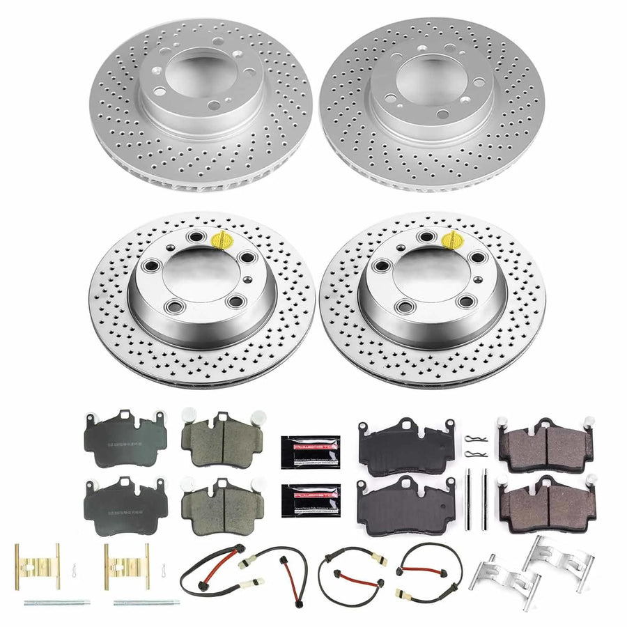 Power Stop Z17 Coated Rotor Kit-CRK6733 Front and Rear Brake Rotors, Ceramic Brake Pads For Porsche Boxster 2009-2012, Porsche Cayman 2009-2012 [Model Specific]