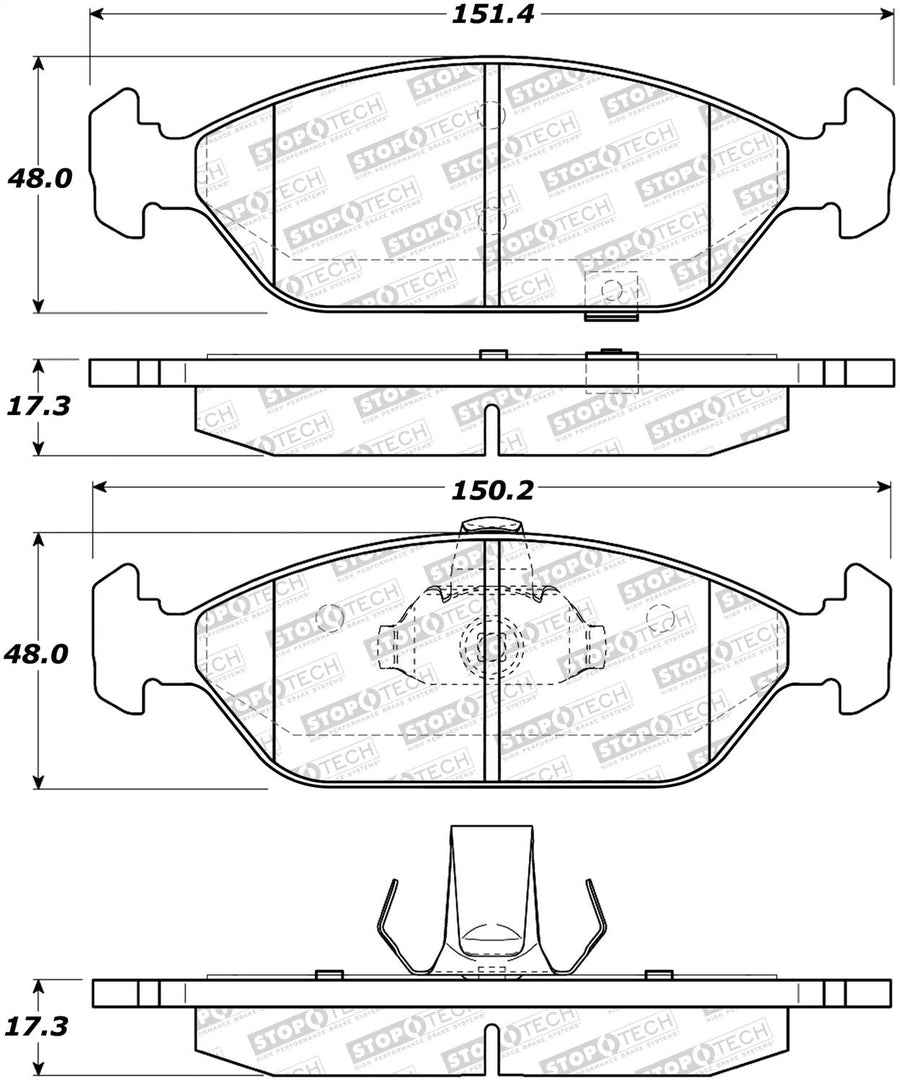 Front StopTech 308.09250 Brake Pads with Shims and Hardware Street