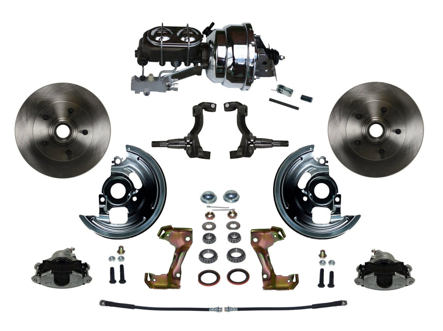 Power Disc Brake Conversion Kit LEED BRAKES With 8" Dual Chrome Booster Cast Iron Chrome Top M/C Disc/Disc Side Mount