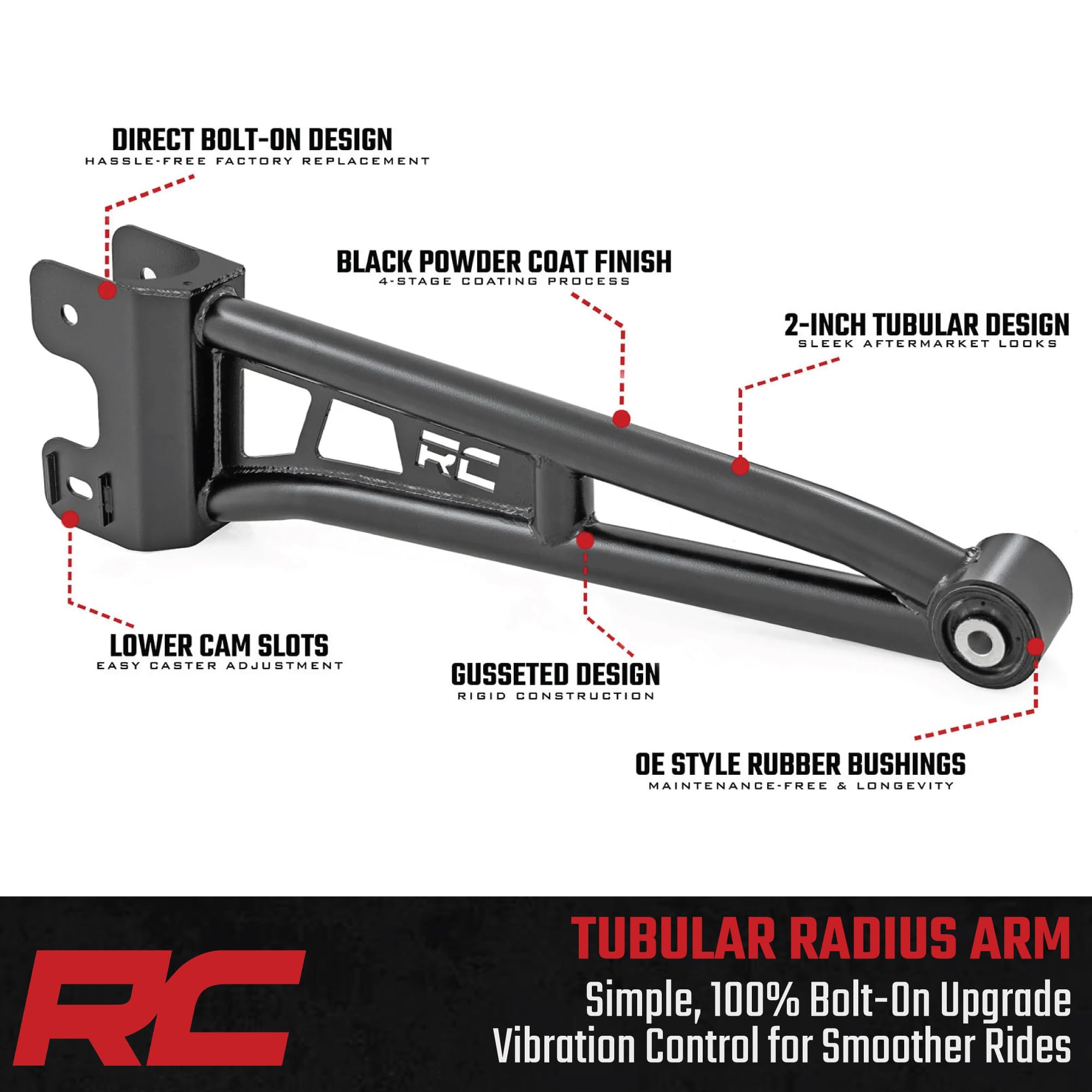 Radius Arm Upgrade Rough Country for Ford F-250/F-350 Super Duty 4WD with 3-6" Lift (2023-2024) - Tubular Arms, Pair
