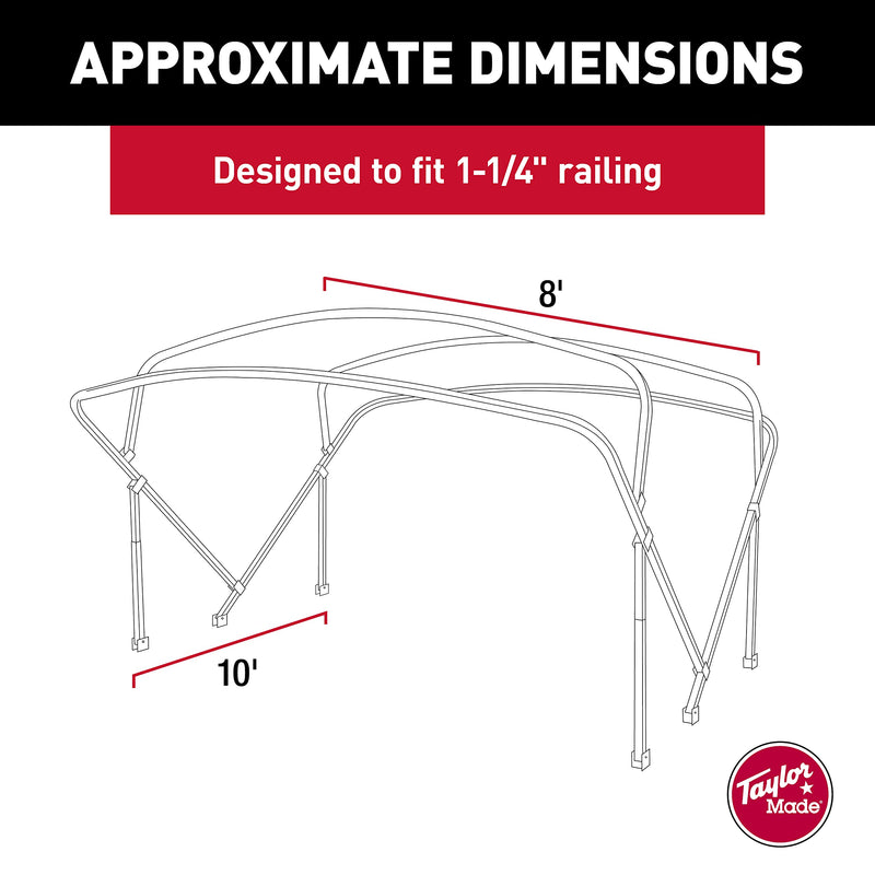 Taylor Made Products Bimini Top Manual Kit 8' or 10' Long with 8' Wide Beams for Pontoon Boats Includes Frame + Fabric + Storage Boot + Hardware