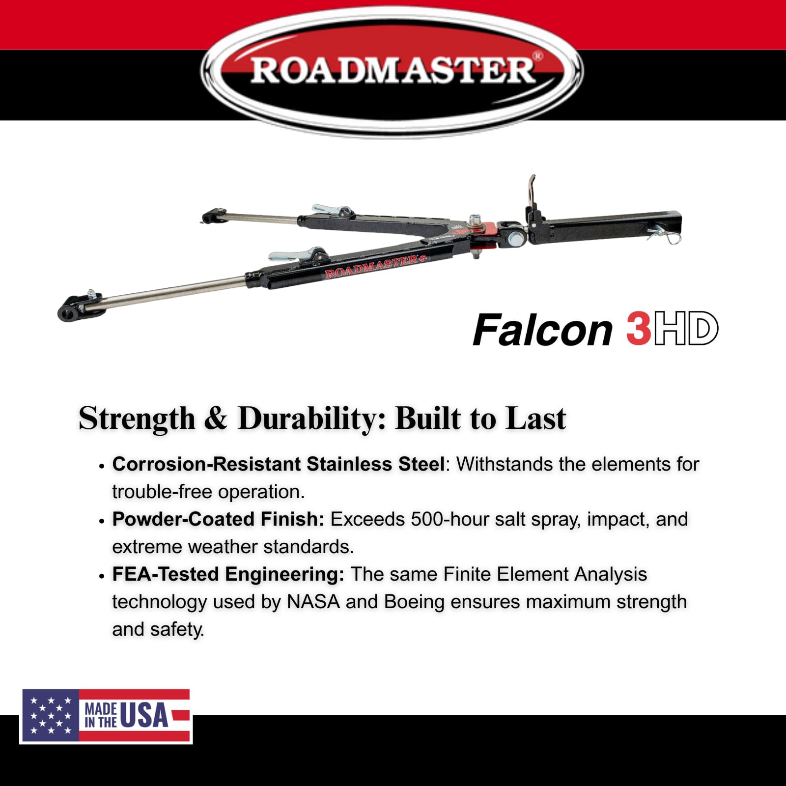 Falcon 3HD Roadmaster Tow Bar fits Roadmaster Baseplates | Hauls Up to 10,000 lbs | Self-Aligning Arms | Non-Binding Design | Large Hook-Up Radius | Powder-Coated Finish