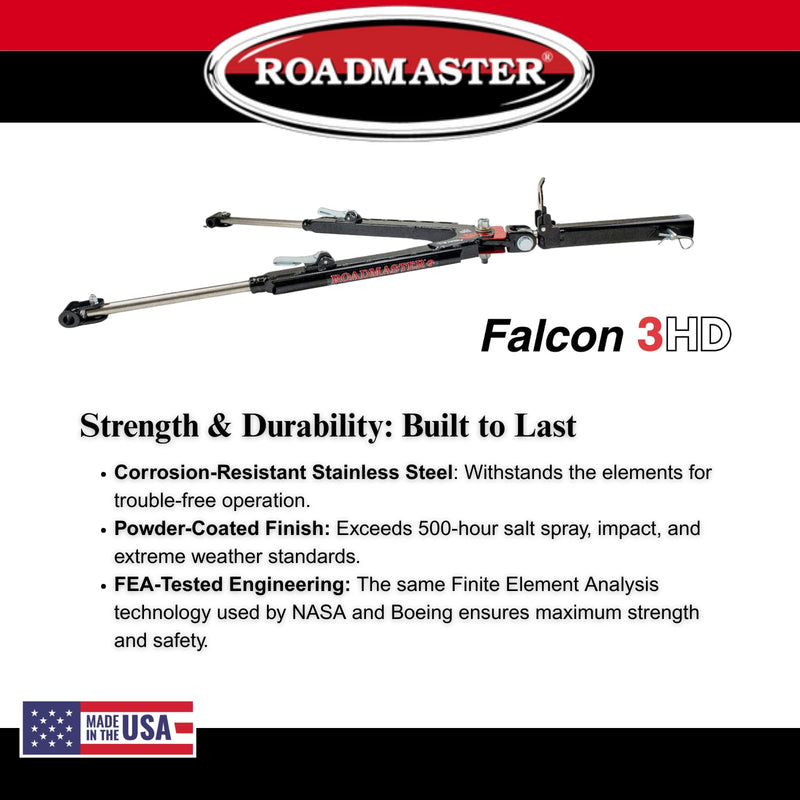 Falcon 3HD Roadmaster Tow Bar fits Roadmaster Baseplates | Hauls Up to 10,000 lbs | Self-Aligning Arms | Non-Binding Design | Large Hook-Up Radius | Powder-Coated Finish