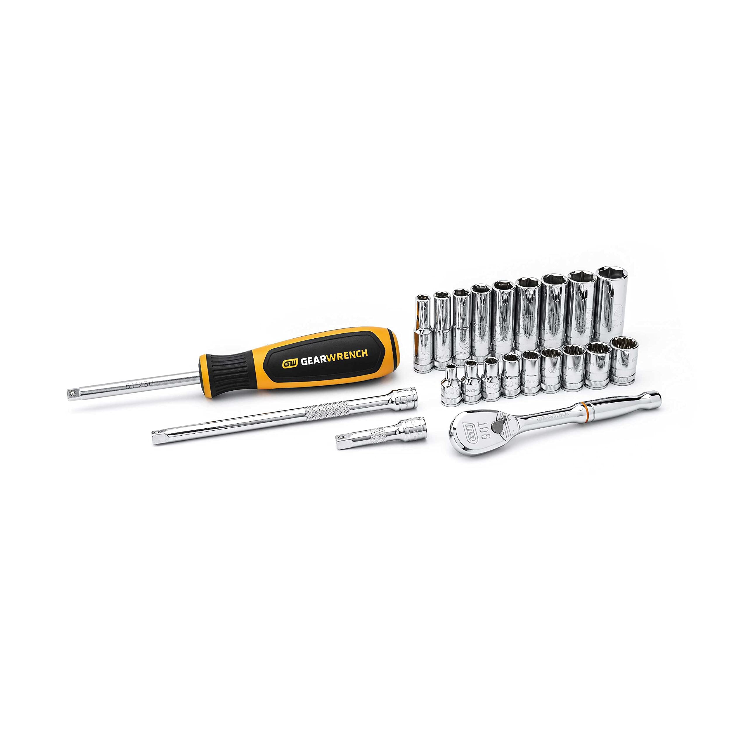 22 Pc. GEARWRENCH 1/4" Drive 6 & 12 Pt. Standard & Deep Mechanics Tool Set, Metric - 80327