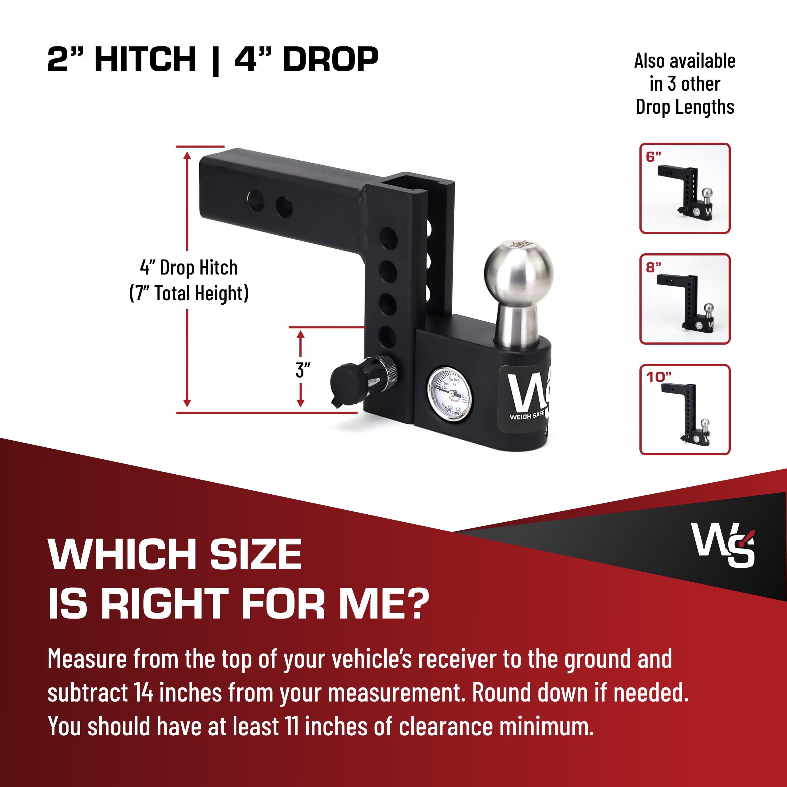 Aero Hitch Weigh Safe - Adjustable Trailer Hitch Ball Mount - 4" Drop Hitch for 2" Receiver - Premium Heavy Duty Steel Trailer Tow Hitch w/Built in Weight Scale for Anti Sway, 12,500 lbs GTW