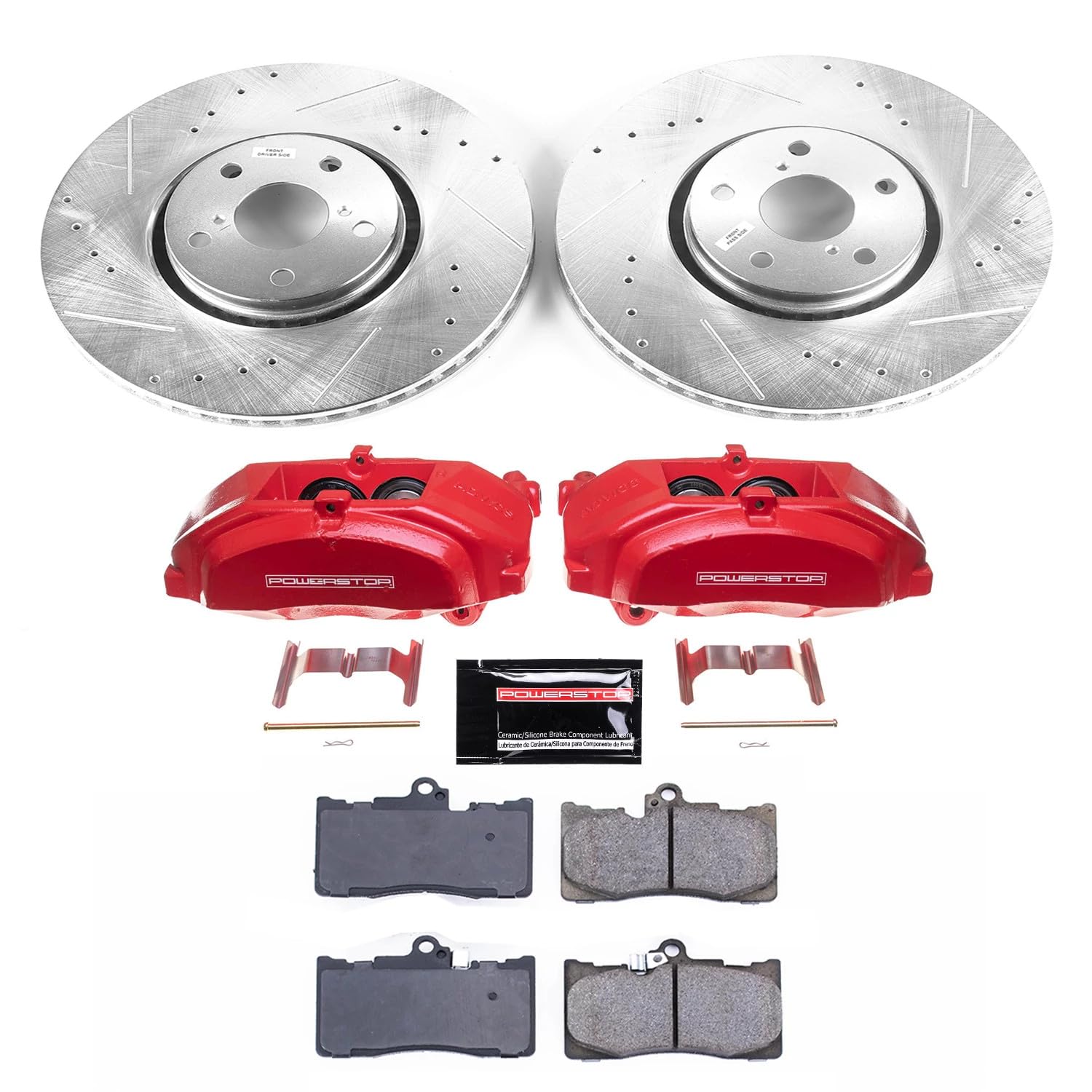Power Stop Z23 KC4633 Daily Driver Front Brake Caliper Kit-Drilled/Slotted Brake Rotor, Brake Pads & Calipers