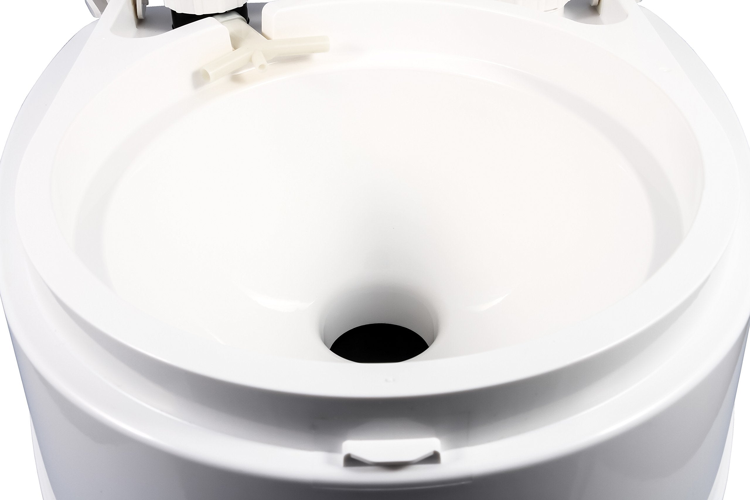 Camco Premium Portable Travel Toilet With Swivel Dumping Elbow and Three Directional Flush | Designed for Camping, RV, Boating And Other Recreational Activities - (5.3 gallon) (41545),White