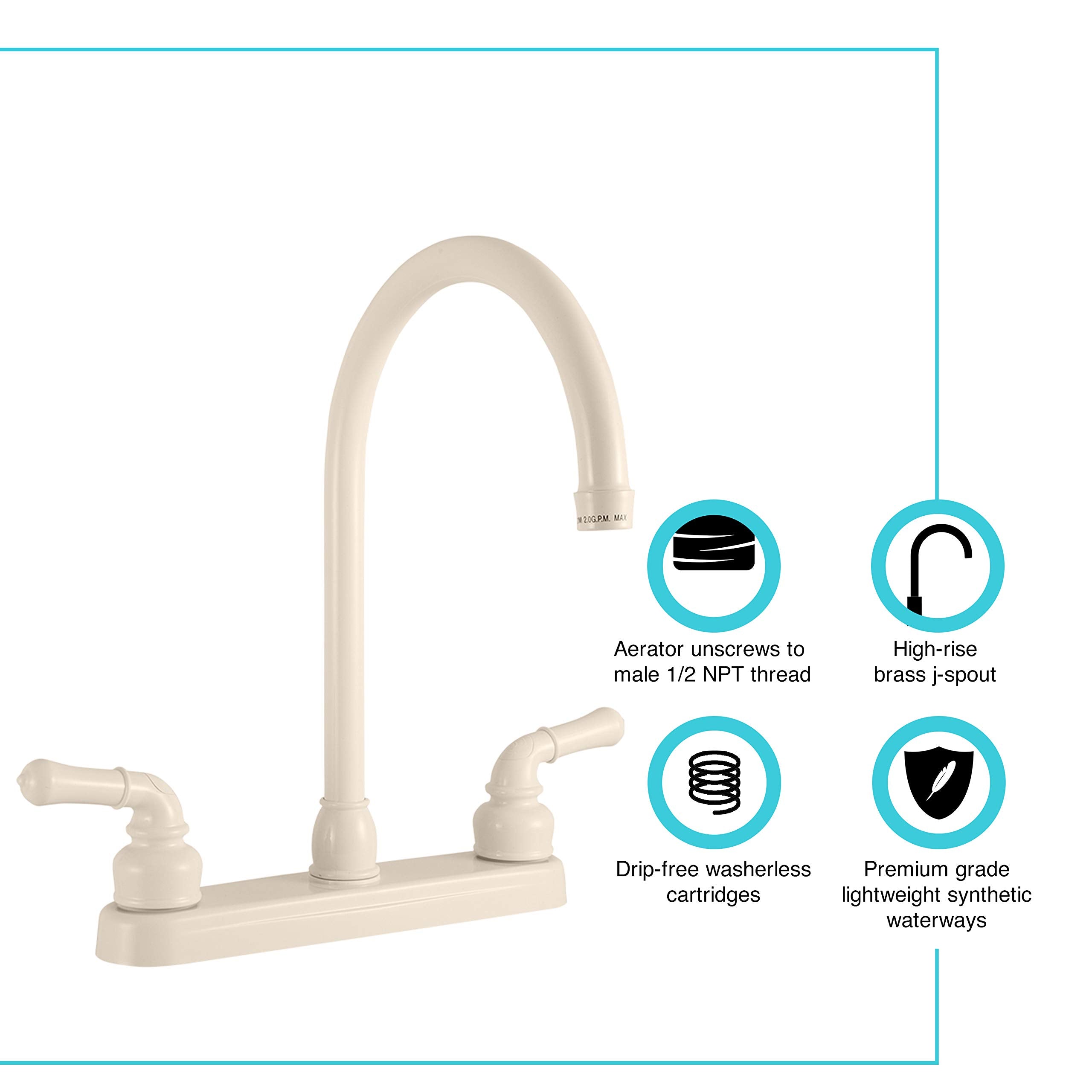 Dura Faucet RV J-Spout Kitchen Sink Faucet DF-PK330HC-BQ (Bisque Parchment)