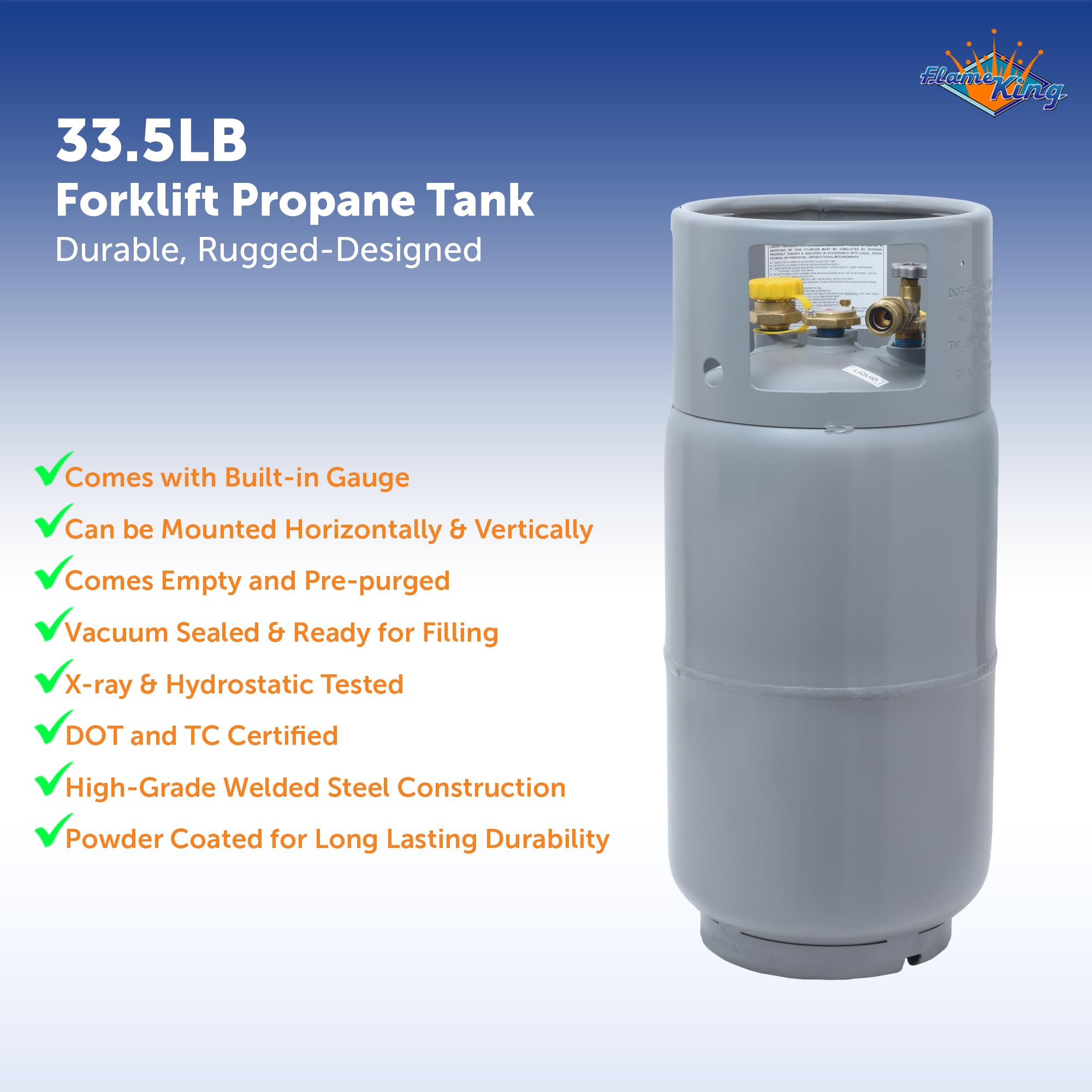 Flame King YSN335 - Steel Forklift Propane Tank Cylinder 33.5LB with Built-in Gauge, Gray