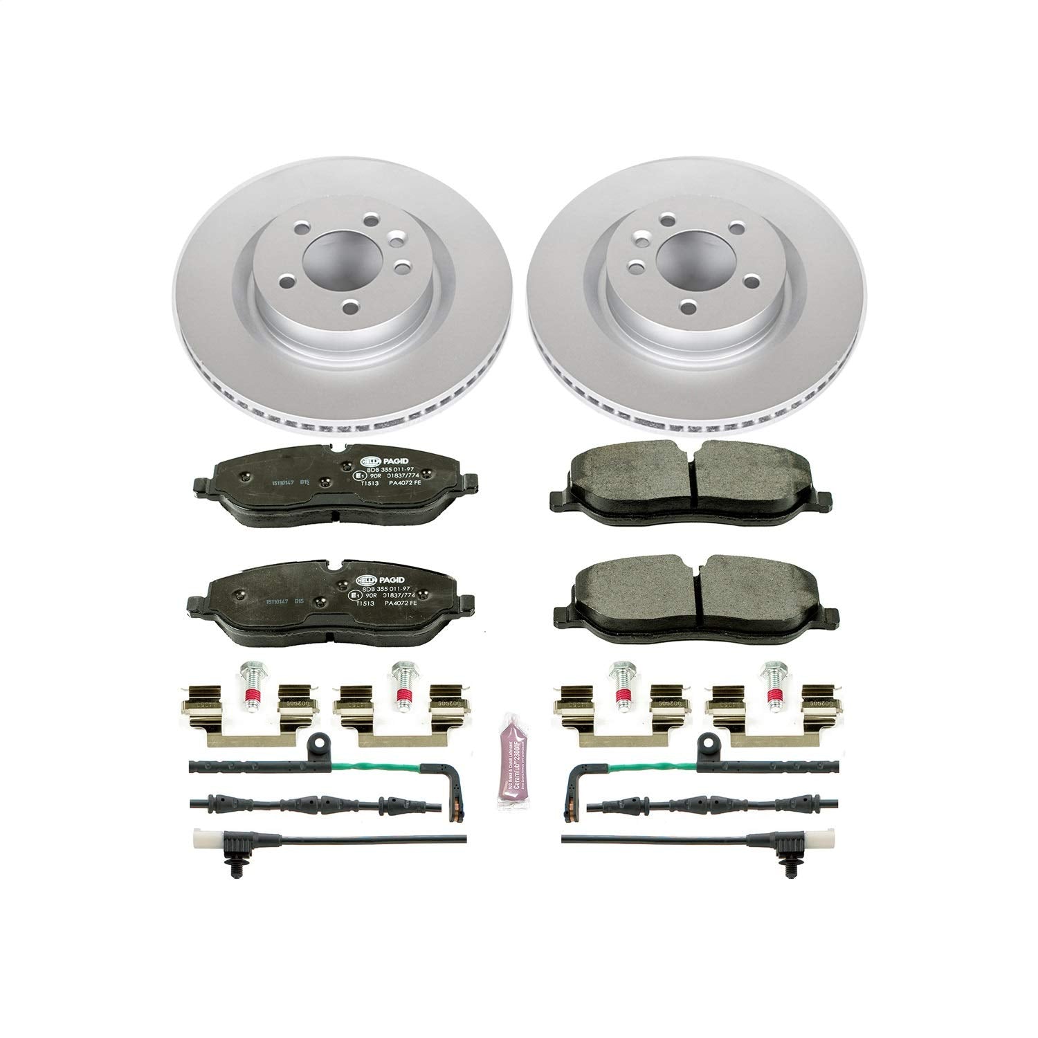 Power Stop ESK4615 Euro-Stop Front Brake Kit L& Rover and 1 Front Sensor Wire For Land Rover LR3 2005-2009 [Model Specific]