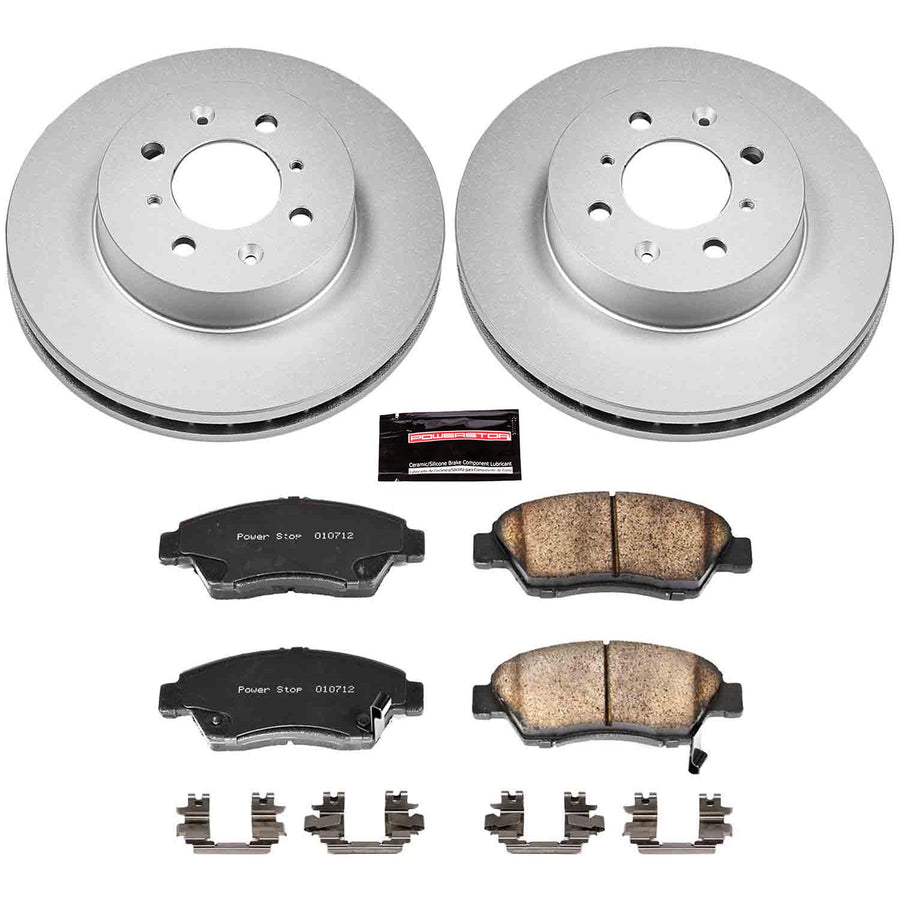 Power Stop Coated Brake Rotor CRK694 & Ceramic Brake Pads- front For Honda Civic 1993-1995, Honda Civic del Sol 1994-1997, Honda Fit 2007-2008 [Model Specific]