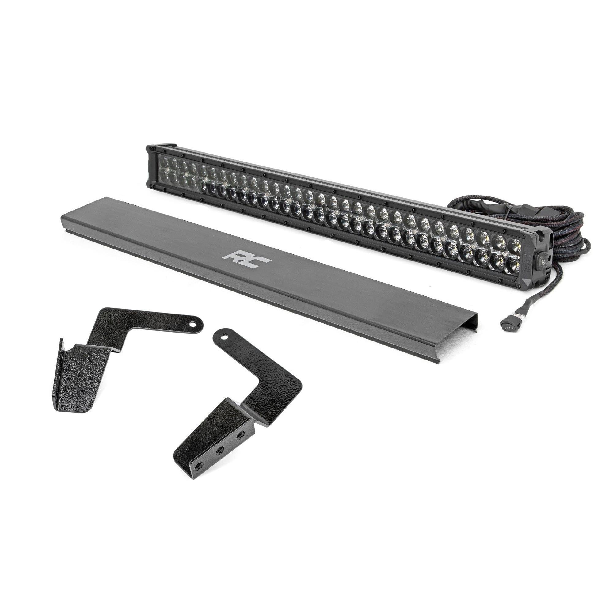 30" Rough Country Dual Row LED Light Bar Bumper Kit for Toyota FJ Cruiser (2007-2014) - 30-in Black Series LED Bar with White DRL