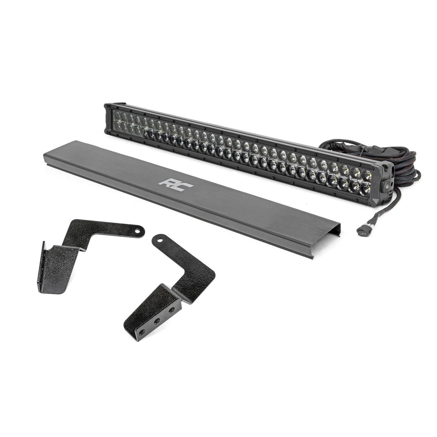 30" Rough Country Dual Row LED Light Bar Bumper Kit for Toyota FJ Cruiser (2007-2014) - 30-in Black Series LED Bar with White DRL