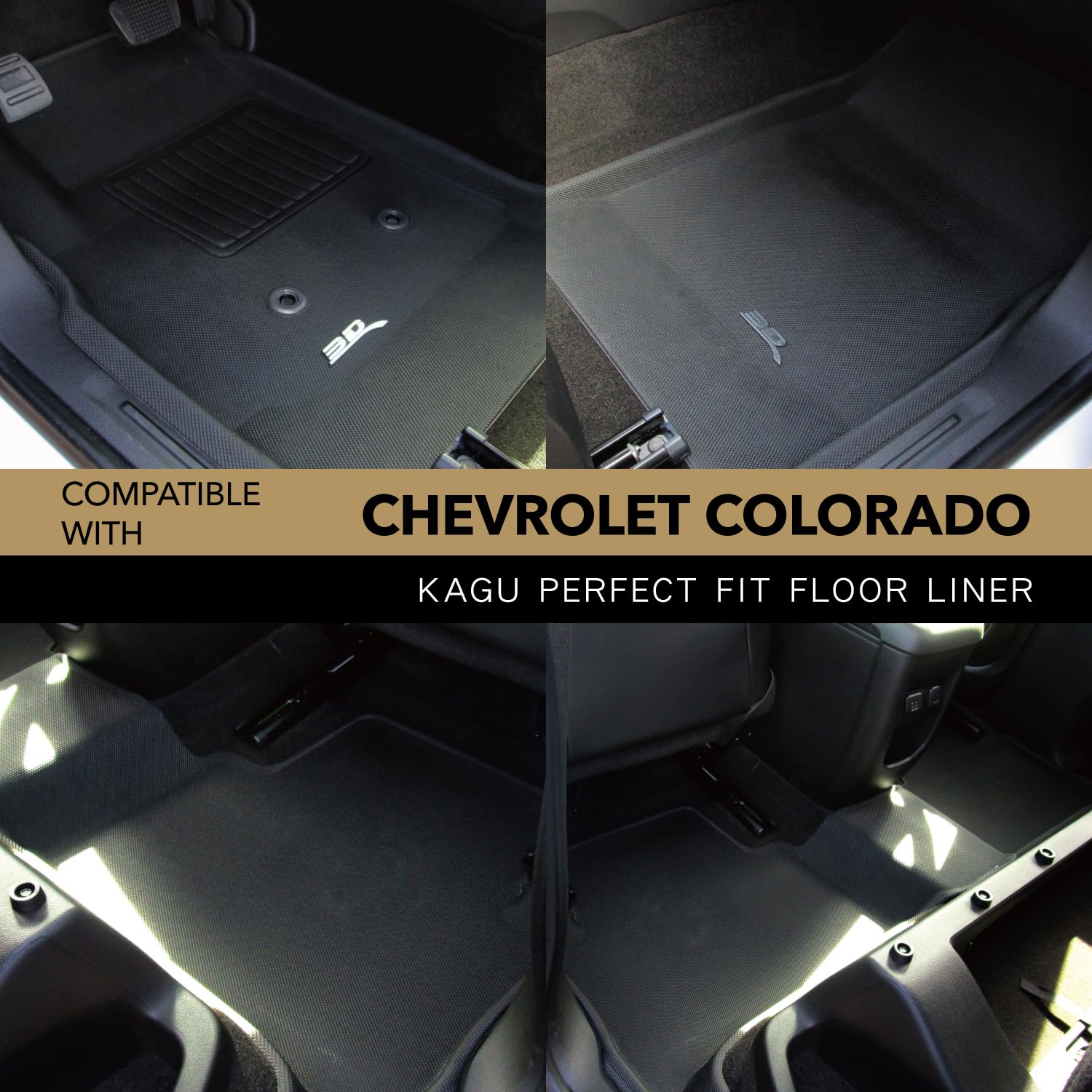 Custom Fit 3D MAXpider Kagu Floor Mat (Black) Compatible with Chevrolet Colorado Crew Cab 2015-2022 - Full Set