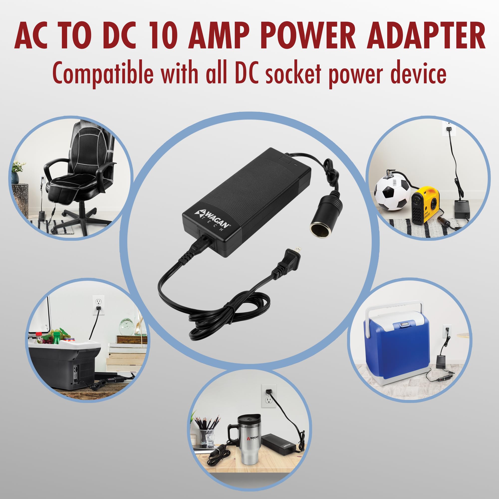 Wagan 10 Amp EL9904 110V 240V AC to DC Power Adapter 100-240V 10A to 12V Car Cigarette Lighter Socket AC/DC Power Converter