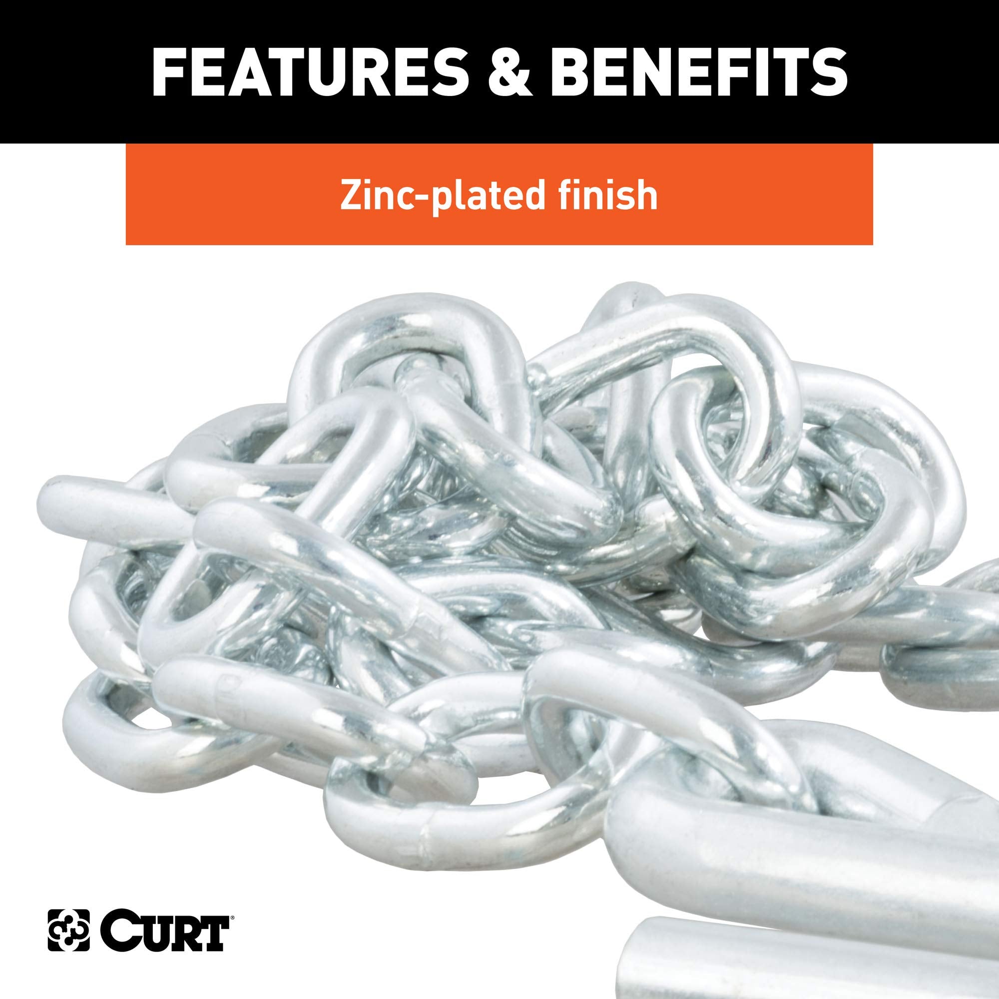48-Inch CURT Trailer Safety Chain with 17/32-In S-Hooks, 7,000 lbs Break Strength