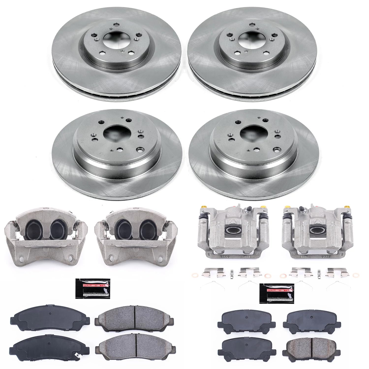 Power Stop Autospecialty KCOE5369A Front & Rear Caliper Brake Kit- Brake Rotors, Ceramic Brake Pads and Brake Calipers For Honda Pilot 2009-2011 [Model Specific]