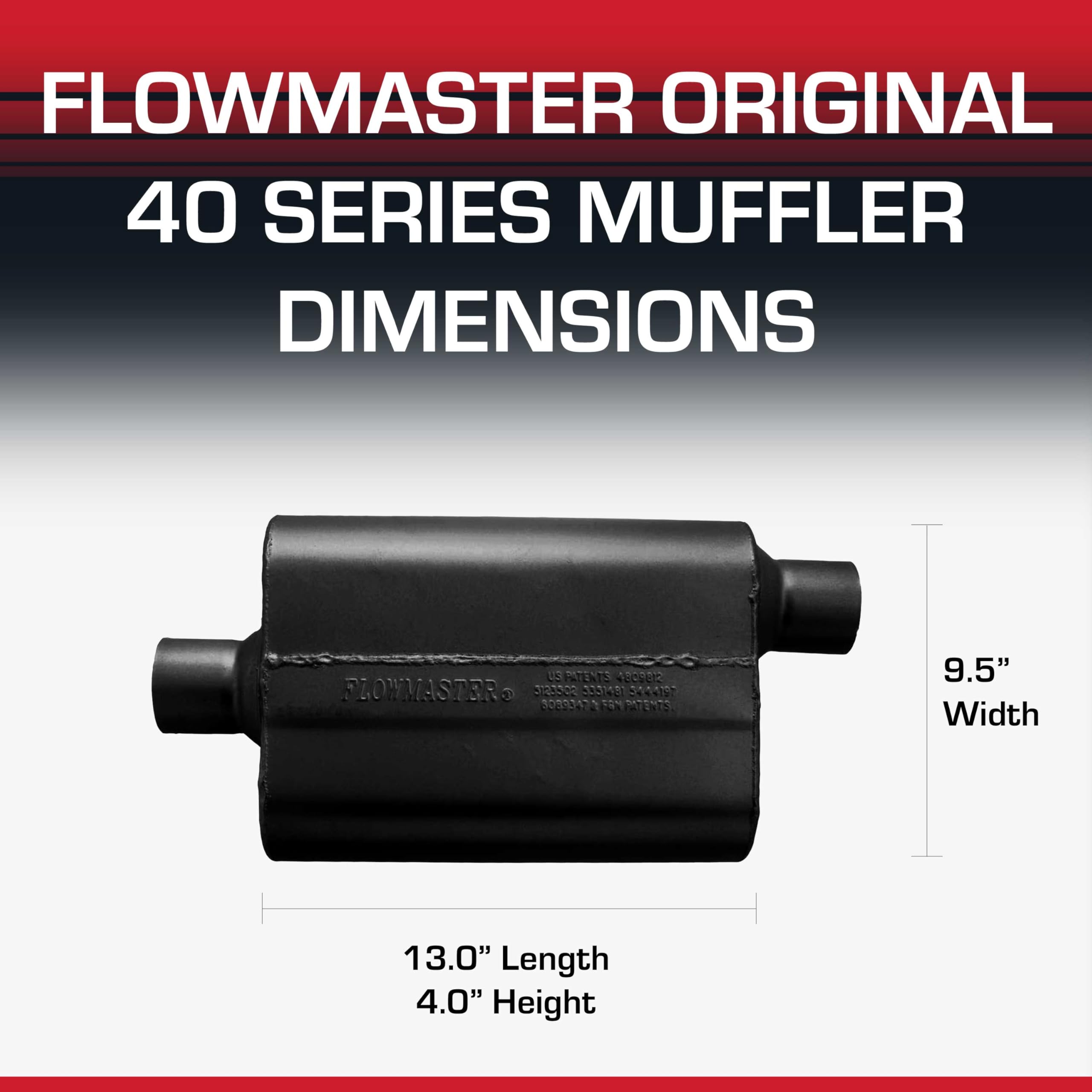 Flowmaster 40 Series Chambered Original Muffler – 2.50” Center In / 2.50” Offset Out – Aggressive Sound – 16-Gauge Aluminized Steel – For Muscle Cars, Street Rods, Trucks, SUVs & Strip Builds (42542)