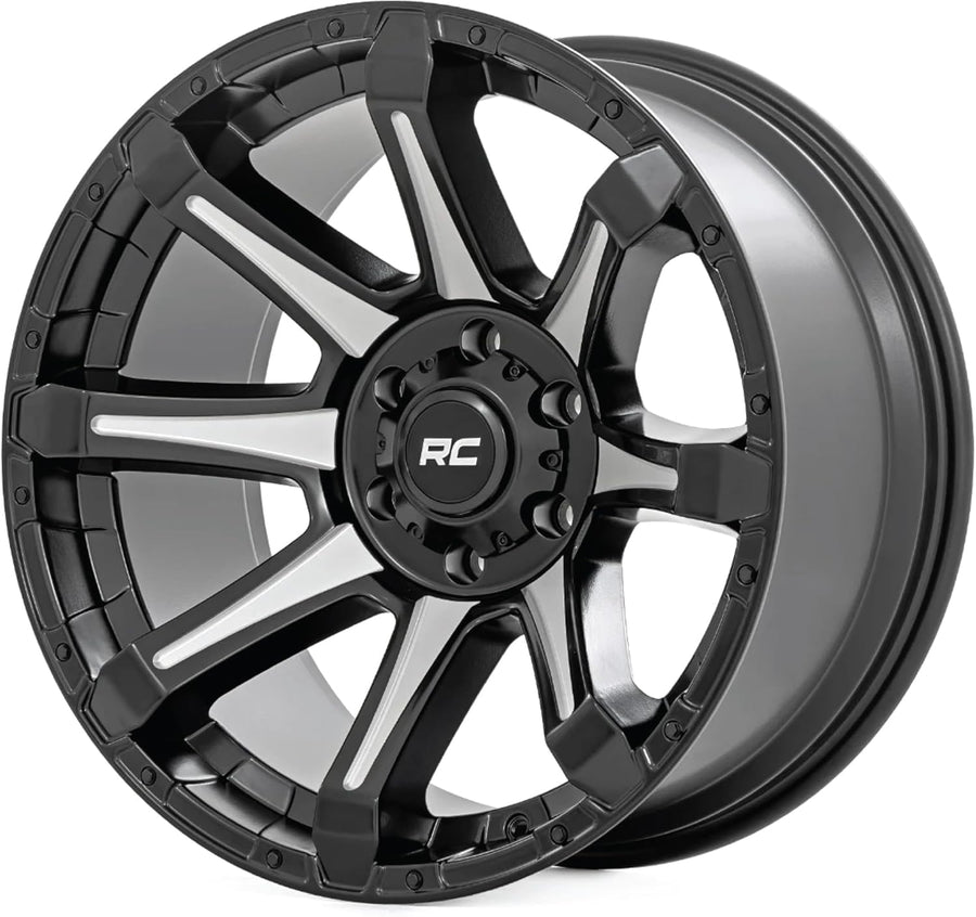 Rough Country 81 Series One-Piece 20x9 | +0mm Offset-81200914M | 5x5.5 Gloss Black Wheel with Machined (20 x 10. inches /5 x 5 inches, 0 mm Offset)