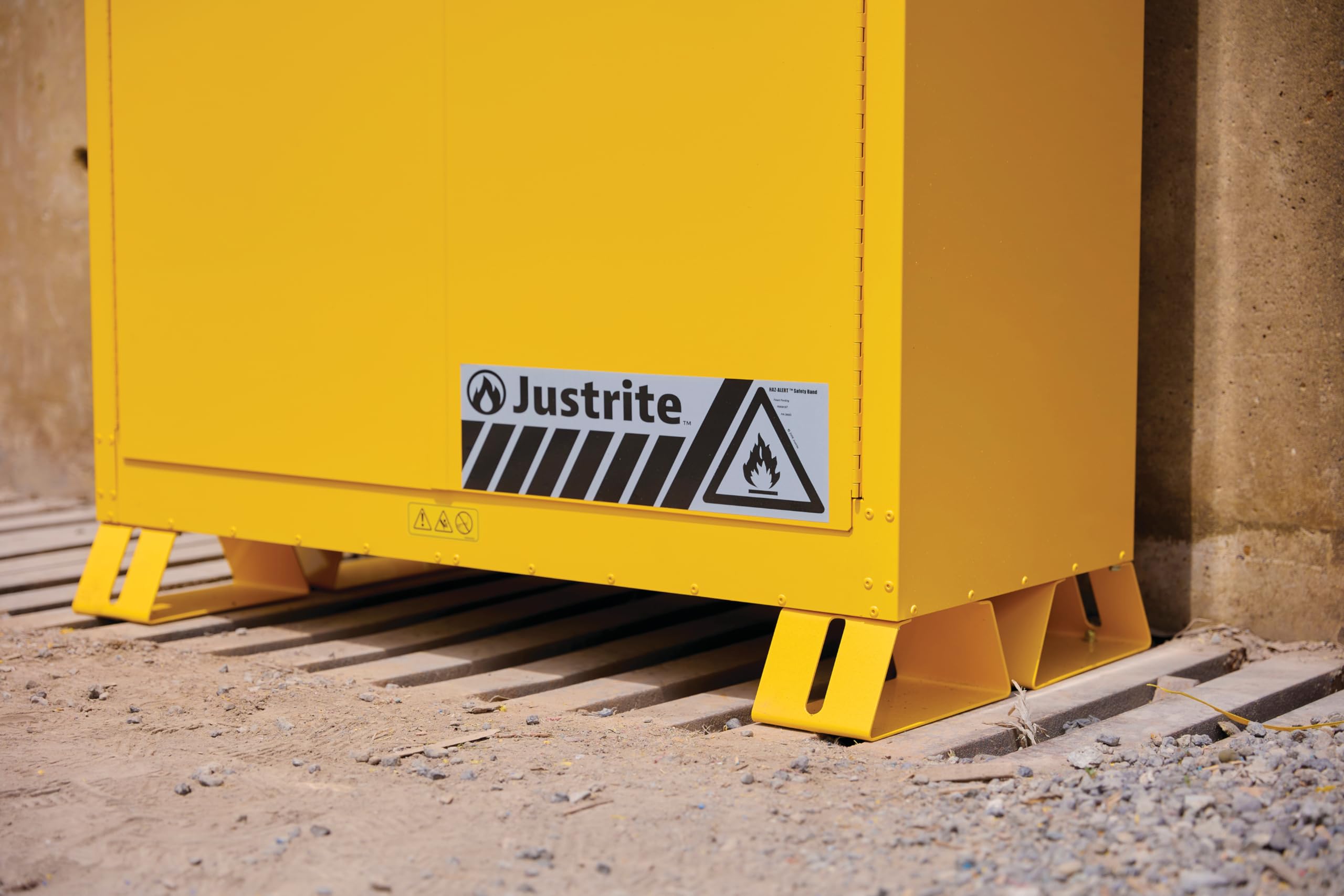 Justrite Outdoor Reinforced Steel Flammable Liquid Storage Cabinet, 2 Shelves with 350 lb. Capacity, 2 Manual-Close Door Fire Cabinet, 30 Gallon, 44"x 43"x 18", Made in The USA, Yellow, 813000