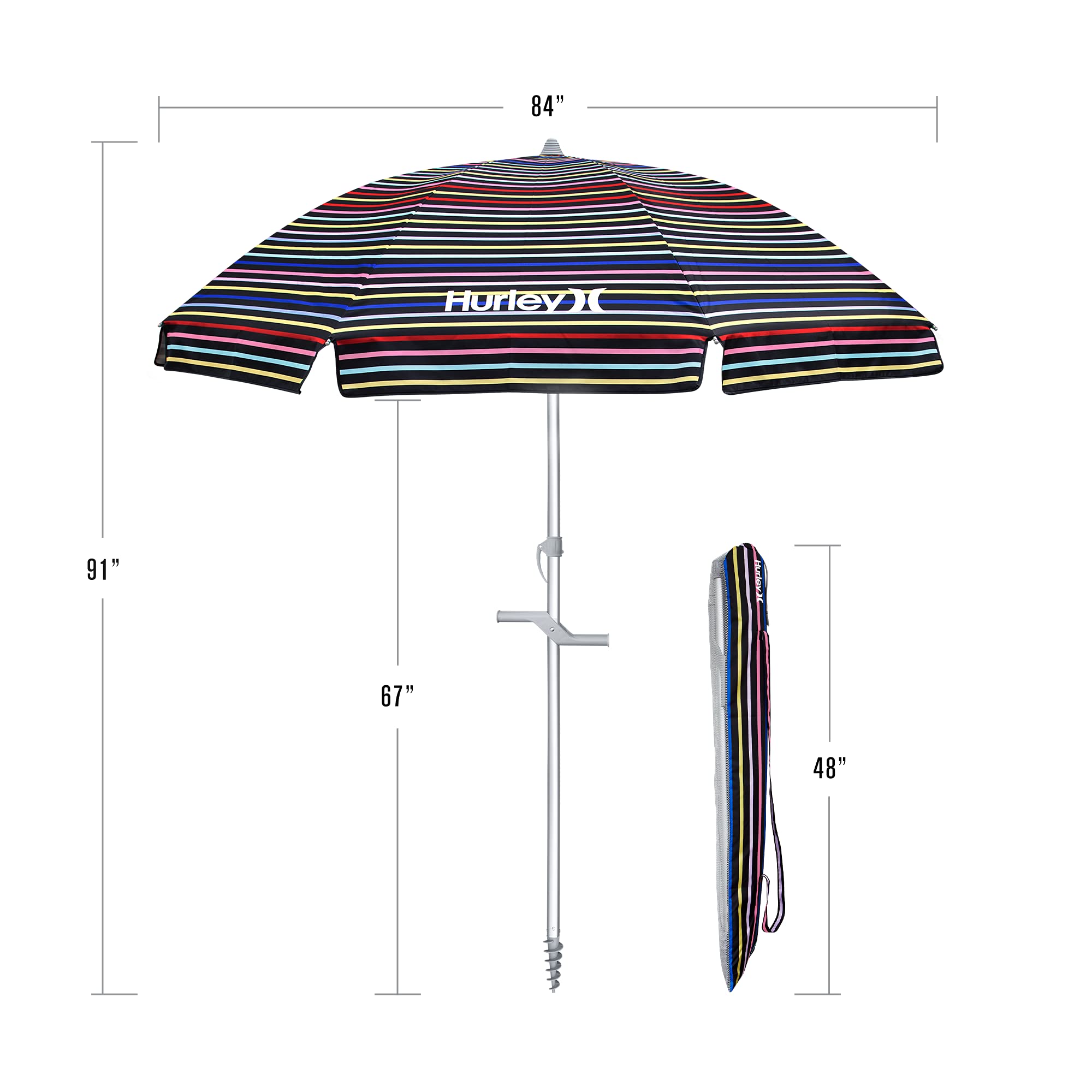 7' Hurley Beach Umbrella, Venice Mod Black