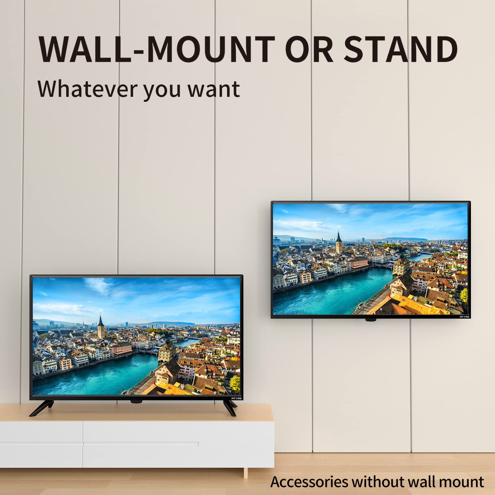 32-inch ATYME Class 60Hz 720p HD LED TV Flat Screen 1*USB 3* HDMI 1*VGA ARC Dual Channel 8W Speakers Monitor Television Non-Smart Television 320GM5HD