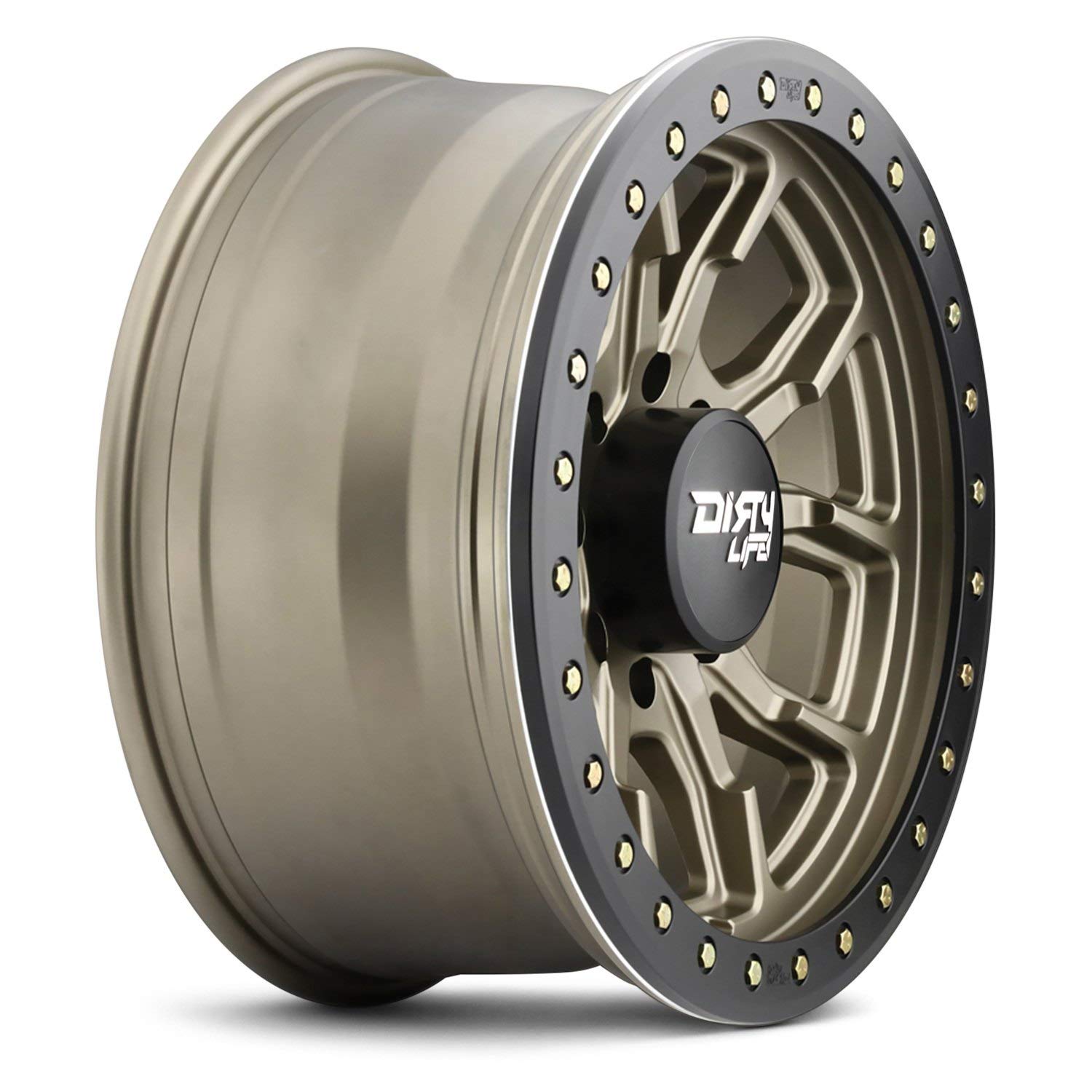 Dirty Life DT-1 Wheel Satin Gold W/Simulated Ring with Alloy Steel (17 x 9. inches /5 x 78 mm, -38 mm Offset)