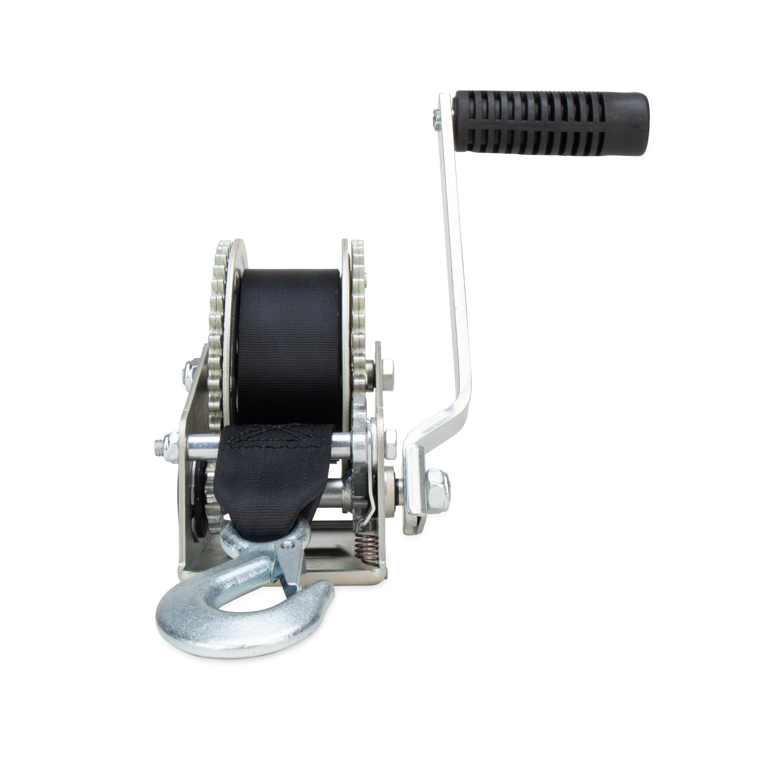 2000lb Camco Boat Trailer Winch - Manual Hand Crank Boat Winch Features 20-Foot Strap & 2-Way Ratchet - 2,000lb Weight Capacity - Boat Trailer Accessories (50000)