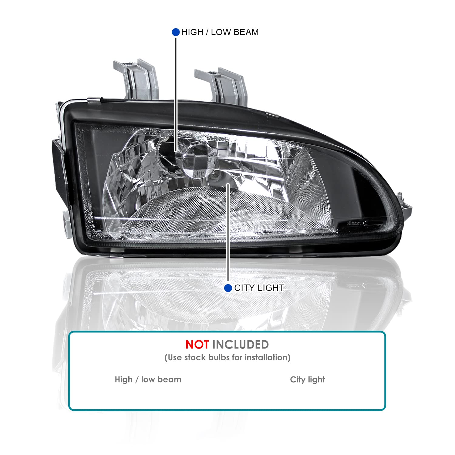 Black Headlights + Amber Corner Lights SPEC-D TUNING Compatible with 1992-1995 Honda Civic EG 4Dr Sedan L+R Pair Head Light Lamp Assembly