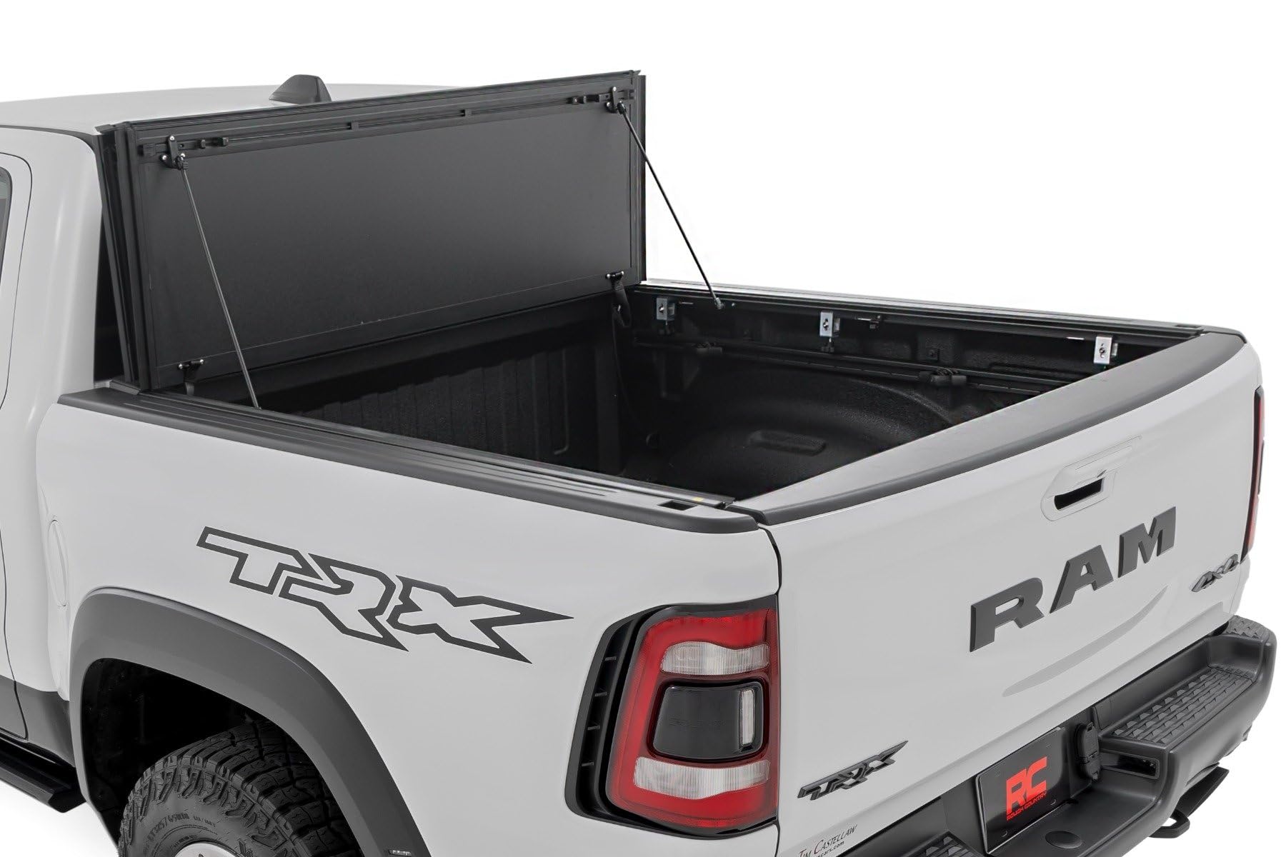 Rough Country Hard Tri-Fold Truck Bed Flip Up Tonneau Cover for Dodge Ram 1500 (2019-2025) TRX (2021-2025) - Flush Aluminum Bed Cover, Fits 5'7" (66.7") Bed