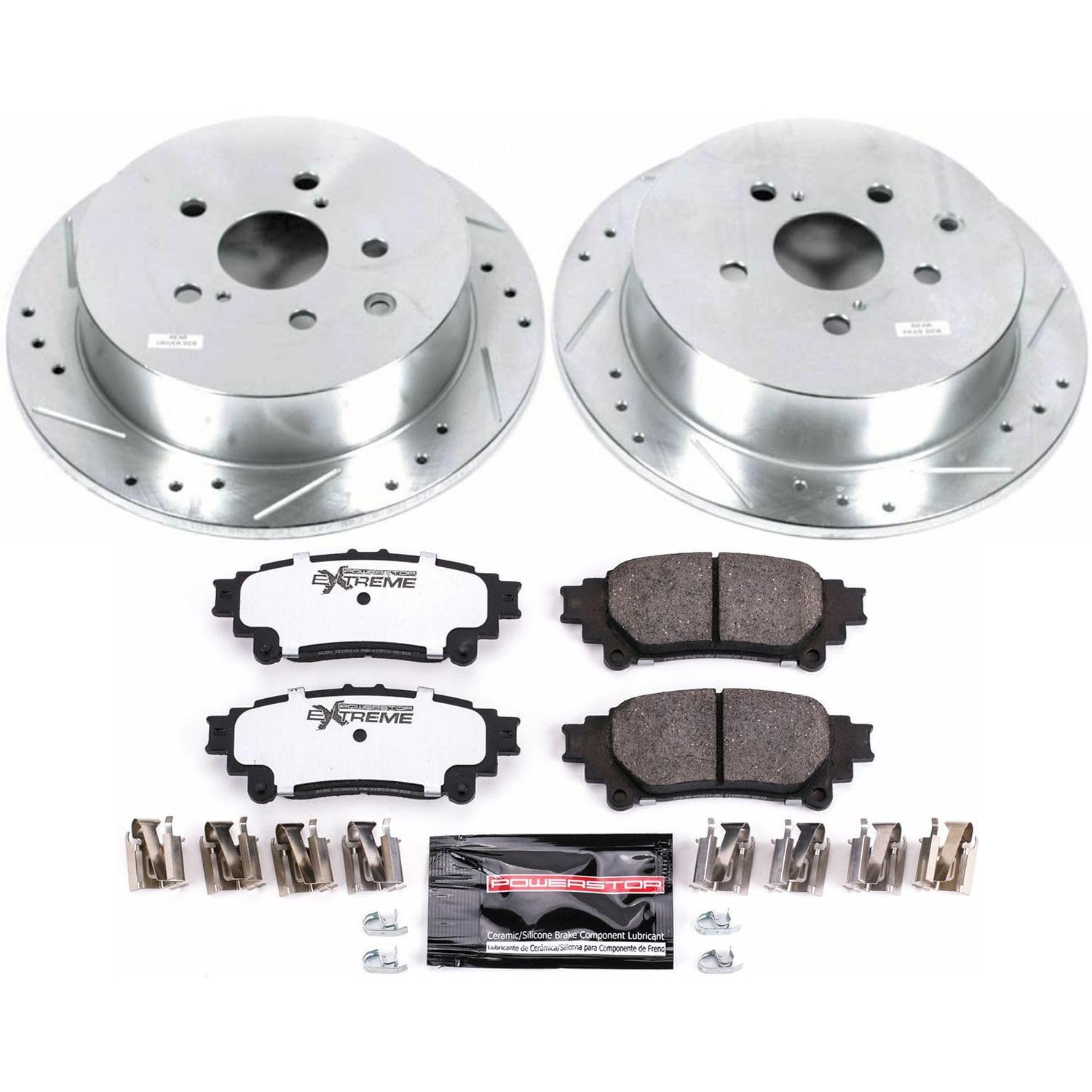 Rear Brake Kit Power Stop For 2010 2011 2012 2013 2014 2015 Lexus RX350 - Truck & Tow Carbon Fiber Ceramic Brake Pads & Drilled and Slotted Rotors Replacement, K5864-36