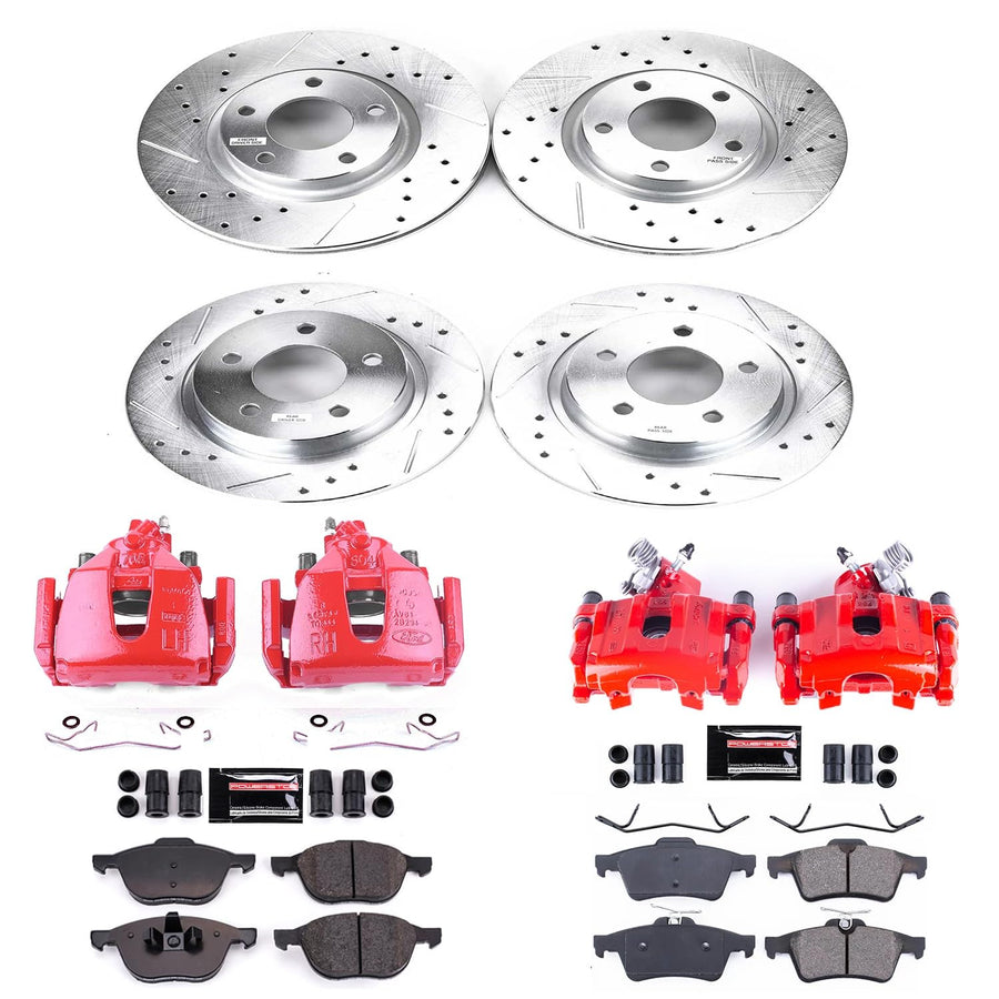 Power Stop Z23 Daily Driver KC126A Front and Rear Brake Caliper Kit-Drilled/Slotted Rotor, Brake Pads & Calipers
