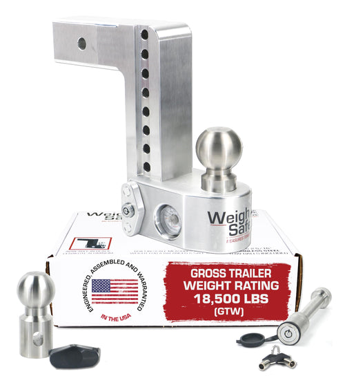 Weigh Safe Adjustable Hitch Ball Mount Trailer - 8" Drop for 2.5" Receiver w/ 2 pc Keyed Alike Lock Set, Premium Aluminum Trailer Tow Hitch w/ Built in Weight Scale for Anti Sway, 18,500 lbs GTW