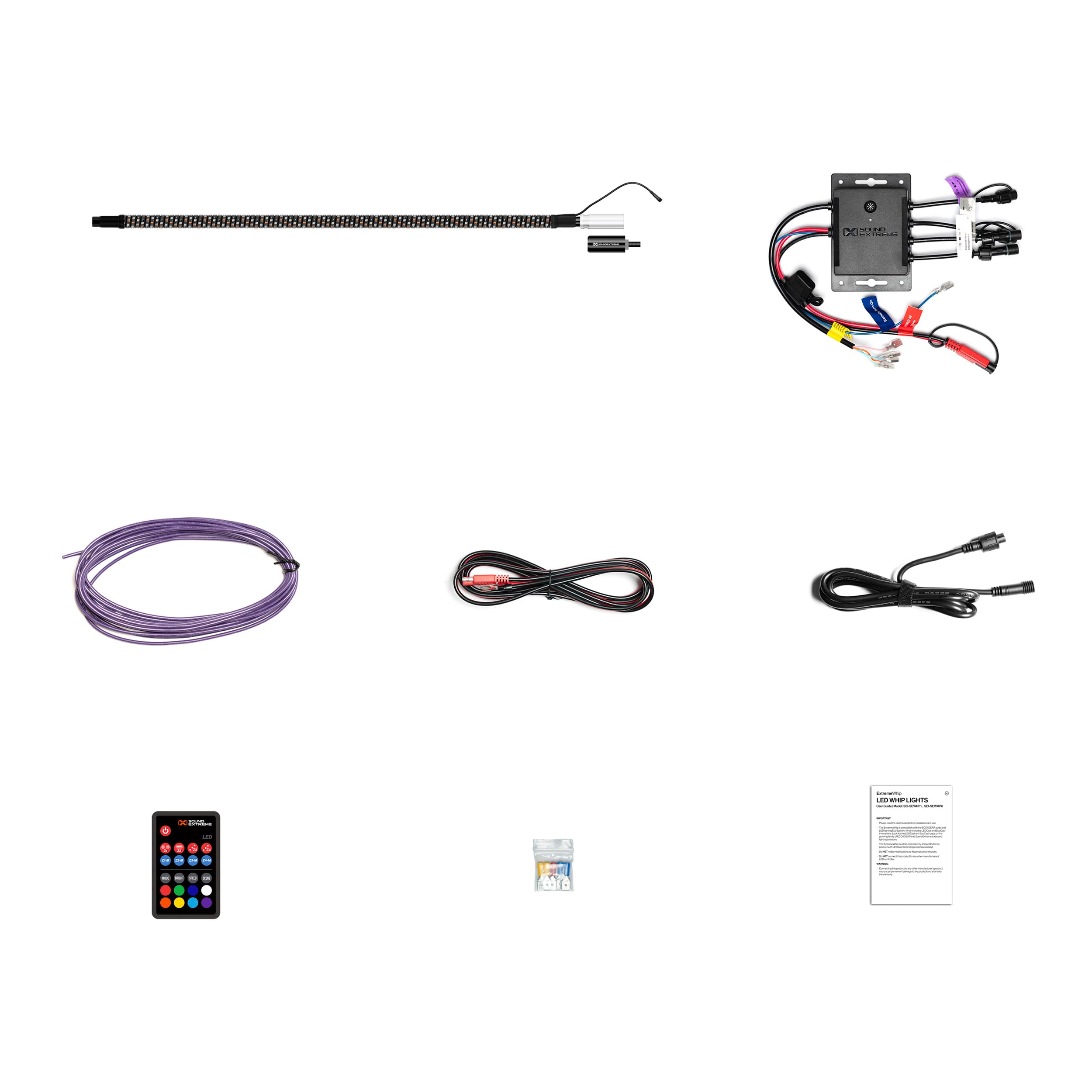 ExtremeWhip by ECOXGEAR SoundExtreme 1x 4FT LED Whip and Quick Release Magnetic Whip Mount Waterproof Dirt Proof LEDCast Compatible - Includes 4-Zone LED Controller with Dual Control