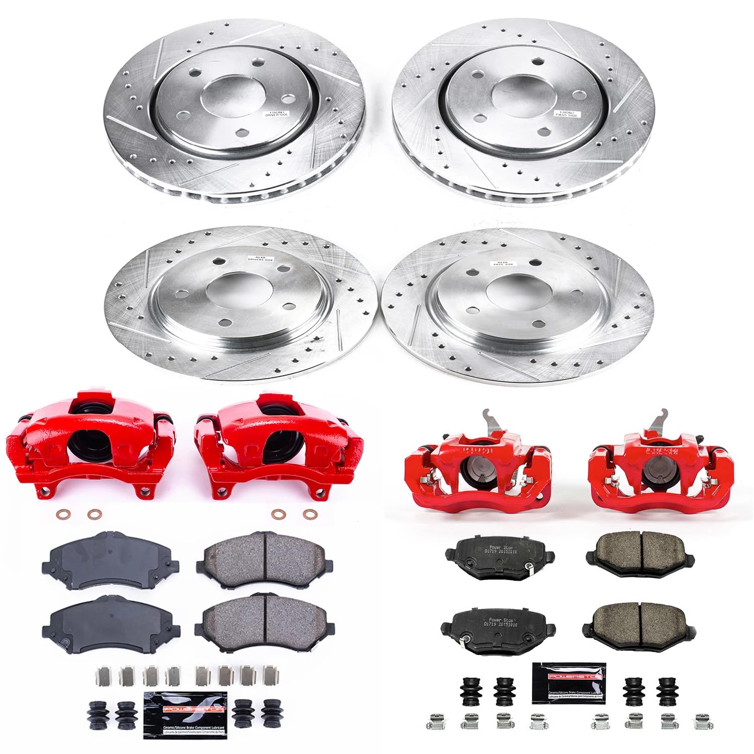 Power Stop Z23 KC6544A Evolution Sport 1-Click Brake Kit with Powder Coated Calipers (Brake Pads, Drilled/Slotted Rotors) For Dodge Journey 2013 [Model Specific]
