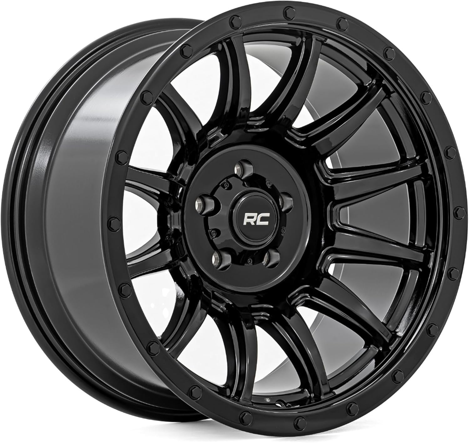 20x10 Rough Country 90 Series Wheel - 8x170mm Bolt Pattern, 19mm Offset, One Piece Aluminum Rim, Gloss Black Finish with 12-Spoke Design for Trucks, Jeeps, Off-Road