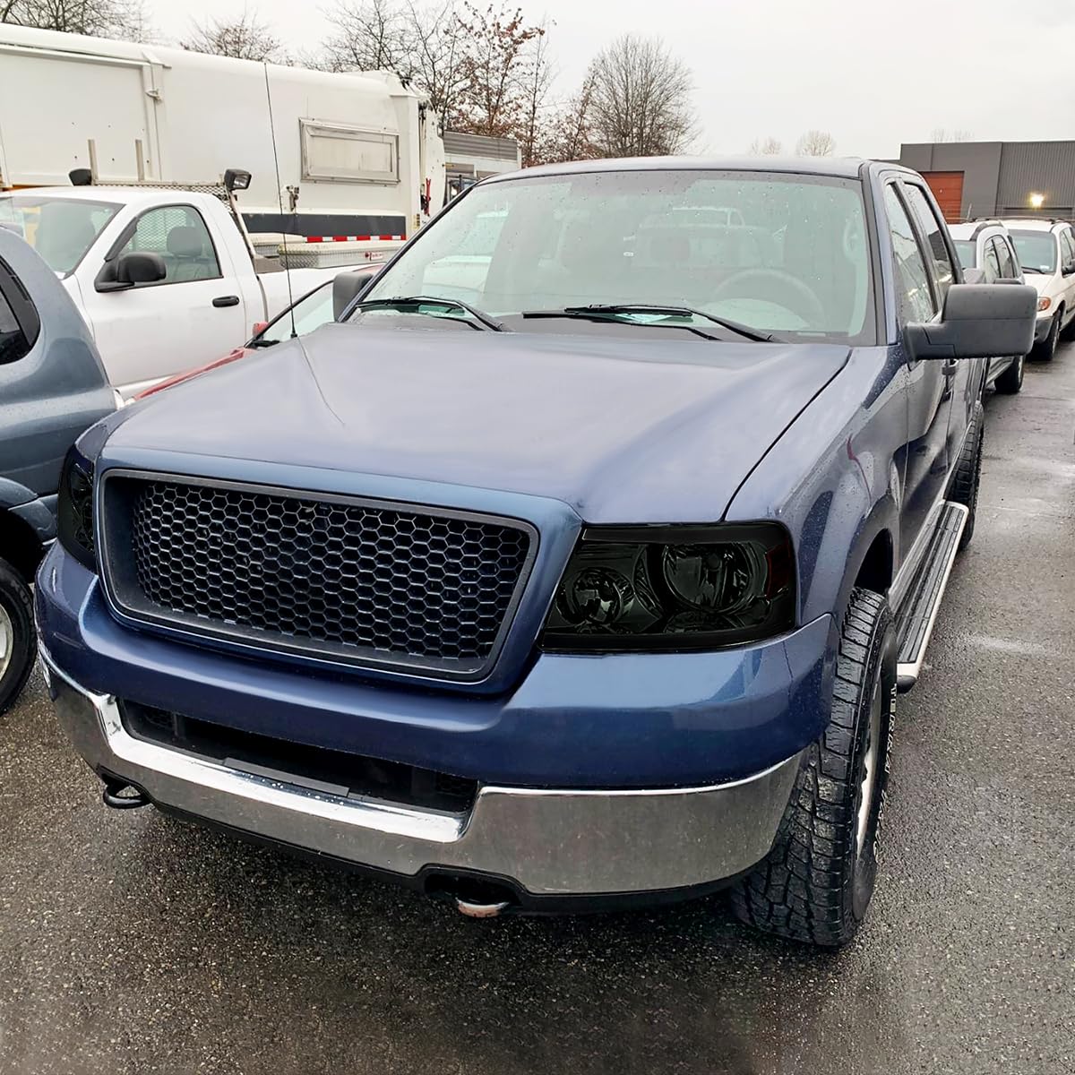 Smoke Headlights w/LED Bar Strip SPEC-D TUNING Compatible with 2004-2008 Ford F-150, 2006-2008 Lincoln Mark LT L+R Pair Head Light Lamp Assembly