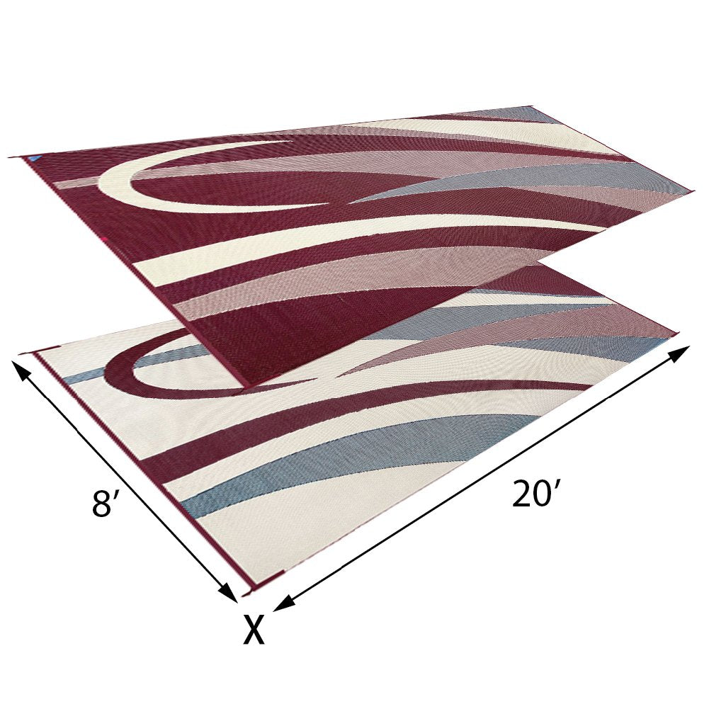 Camping Stylish Reversible Graphic Patio Mat - 8' x 20', Burgundy/Black