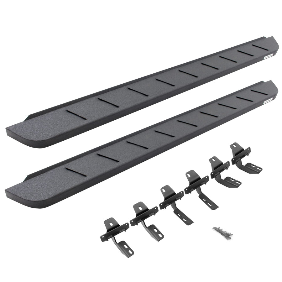 RB10 Running Board & Brackets Kit Go Rhino | Galvanized Steel, Textured Black | 634417348PC | Fits 2017-2023 Ford F-250, F-350 Super Duty Standard Cab Pickup
