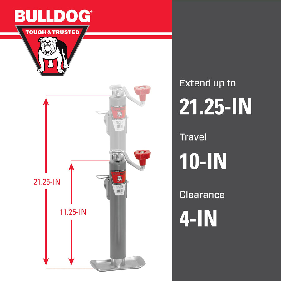 178101 Bulldog Round Trailer Jack, Side Mount, 5,000 lbs. Lift Capacity, Topwind, Weld-On, 10 Inch Travel
