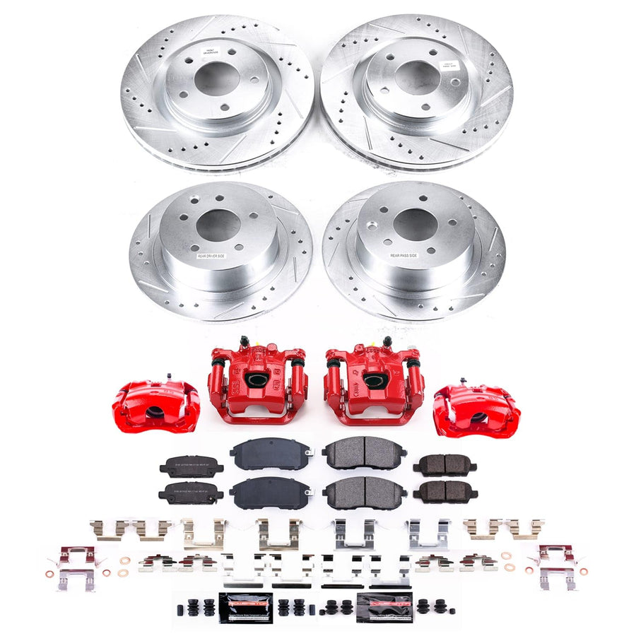 Power Stop Z23 Brake Pads and Rotors Front and Rear Brake Kit with Red Powder Coated Calipers For Nissan Sentra 2019 [Application Specific]