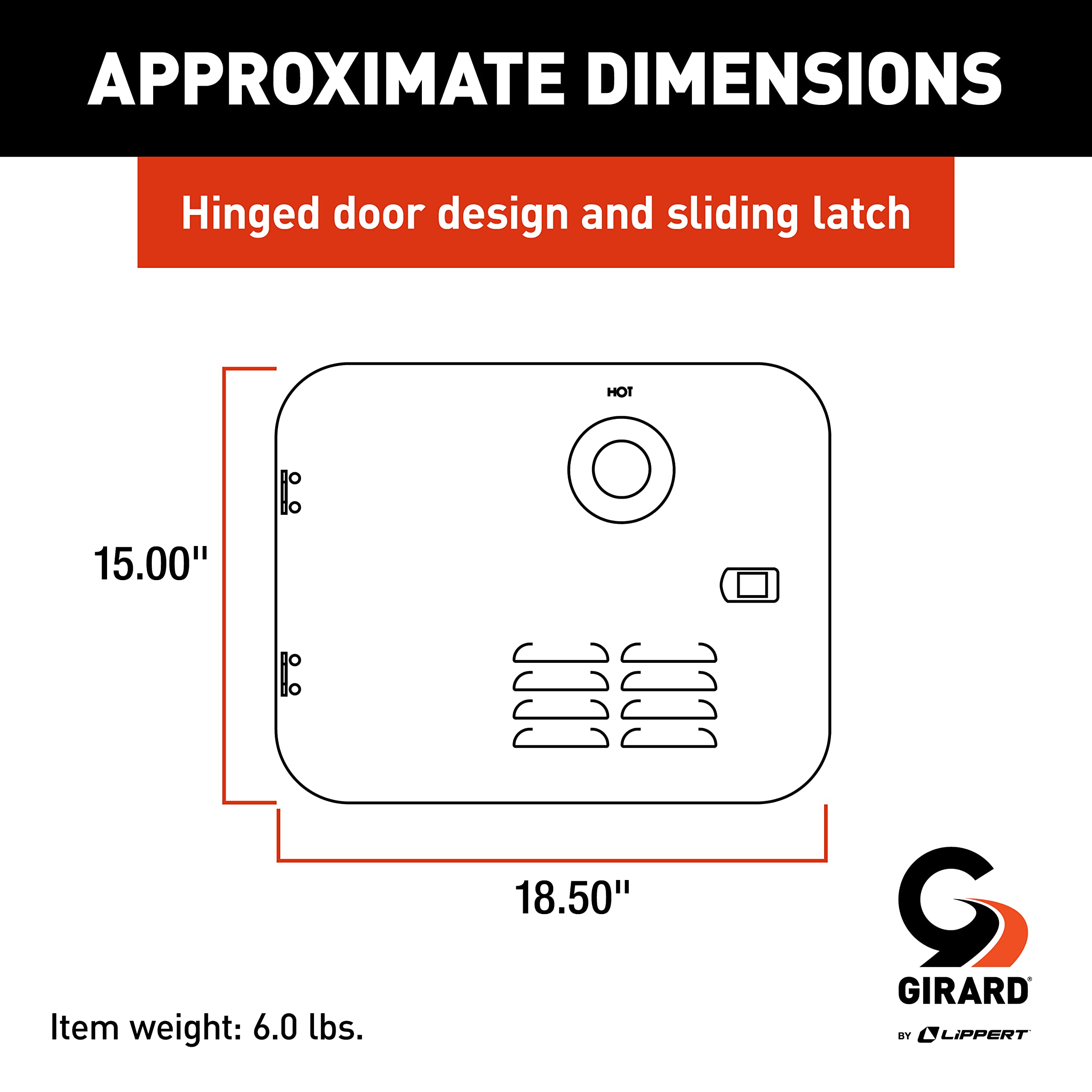 RV Water Heater Door Installation Conversion Kit Girard Products Llc, 6-Gallon (Atwood/Dometic), Polar White, 15" x 16.5" x 2" Hinged Design with Sliding Latch for Easy Access - 2GWHDA6